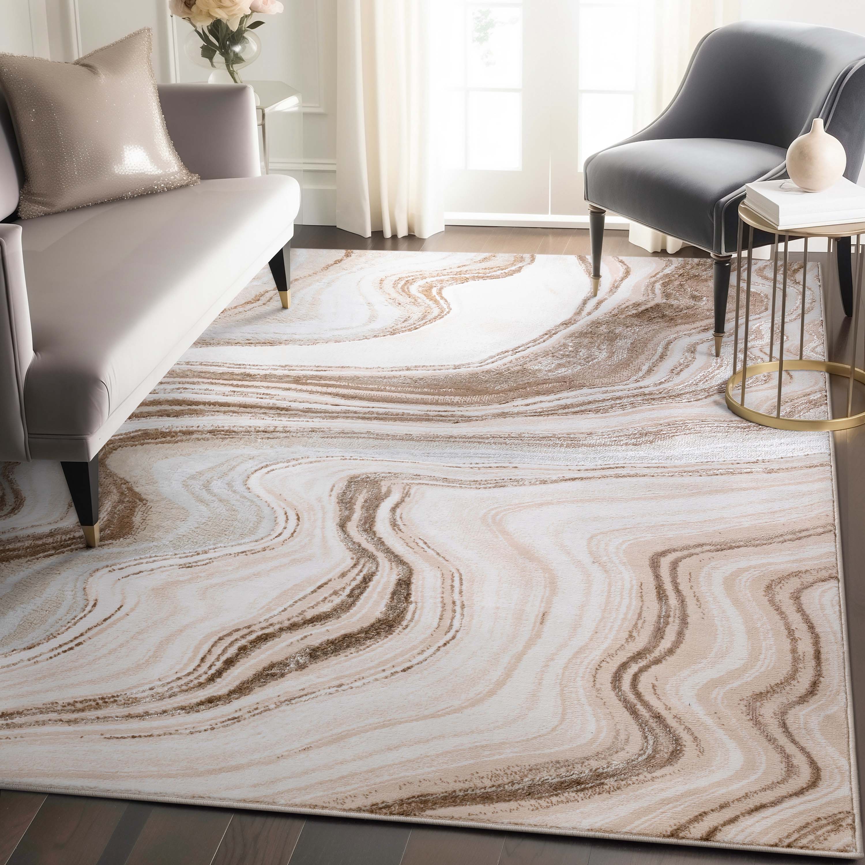 Well Woven FRM-182-8 Fairmont 9 x 13 (ft) Polypropylene Ivory Rectangular Indoor Stripe Mid-Century Modern Area rug