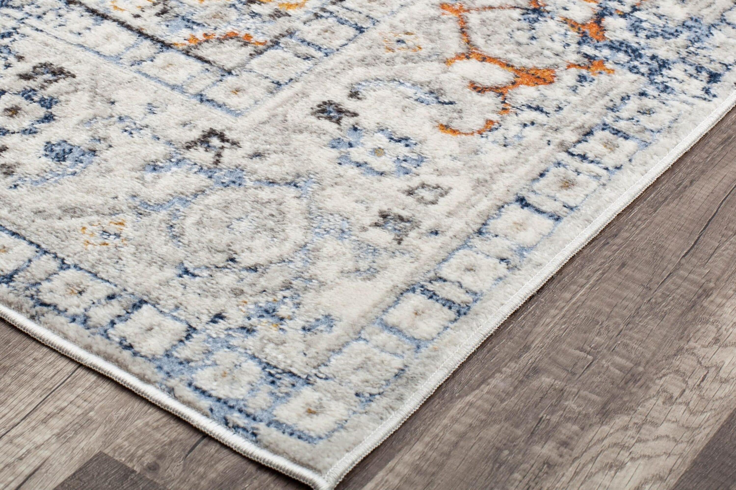Blue and Gray Vintage Floral Rectangular Area Rug, 8' x 10'