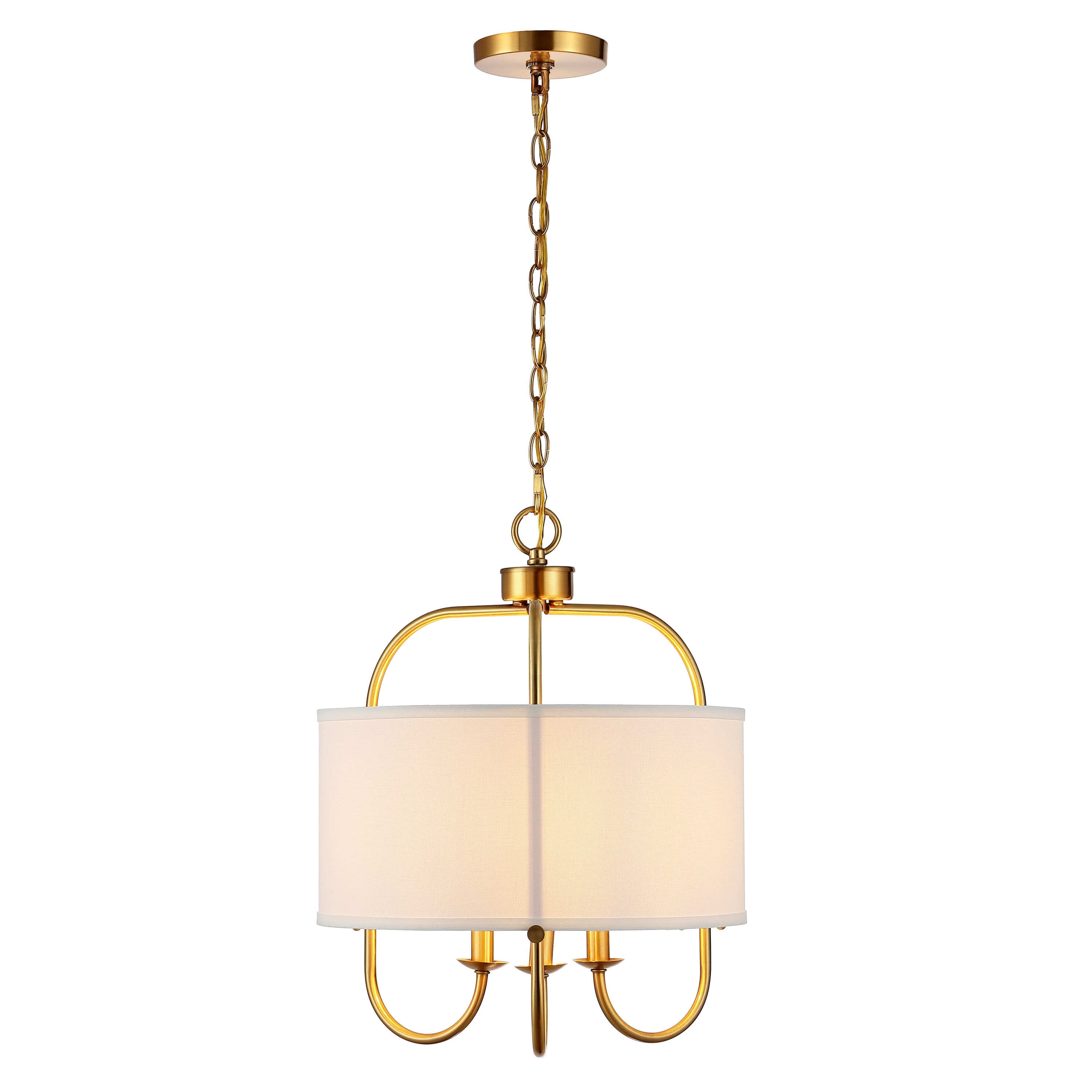 Jemmi 22" Gold Brass Drum Pendant with Off-White Shade and LED