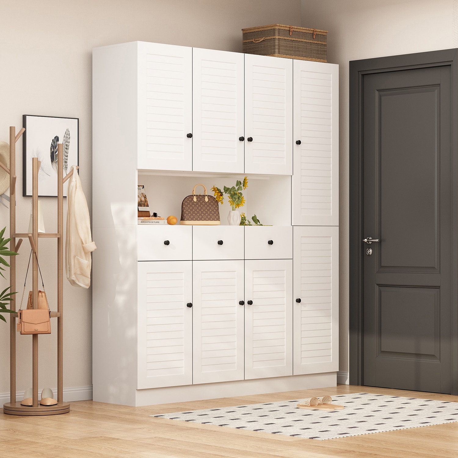 FUFU&GAGA Contemporary/Modern White Pantry with Wine Storage