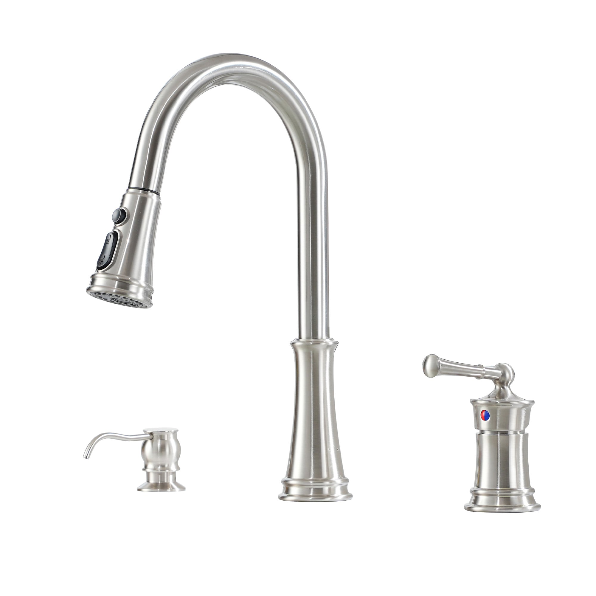 Clihome DG-KF03NS Kitchen Faucet with Soap Dispenser Brushed Nickel Single Handle Deck-mount Pull-down Kitchen Faucet with Sprayer (Soap Dispenser Included)