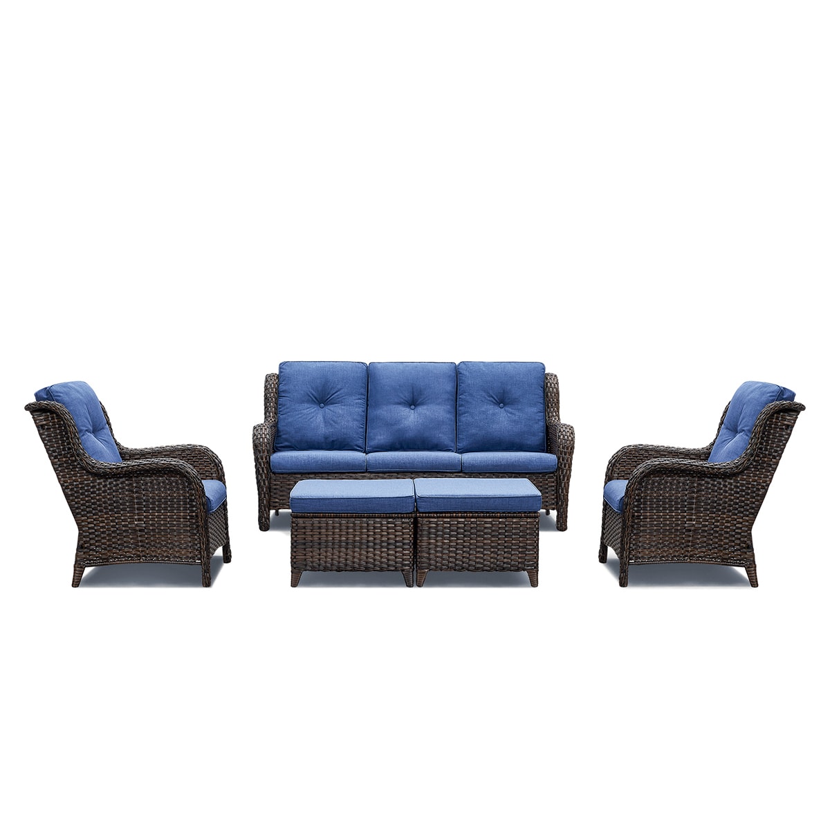 Rilyson FS013S014S006-1 5 -Piece Wicker Patio Sofa Conversation Set with Blue Cushions