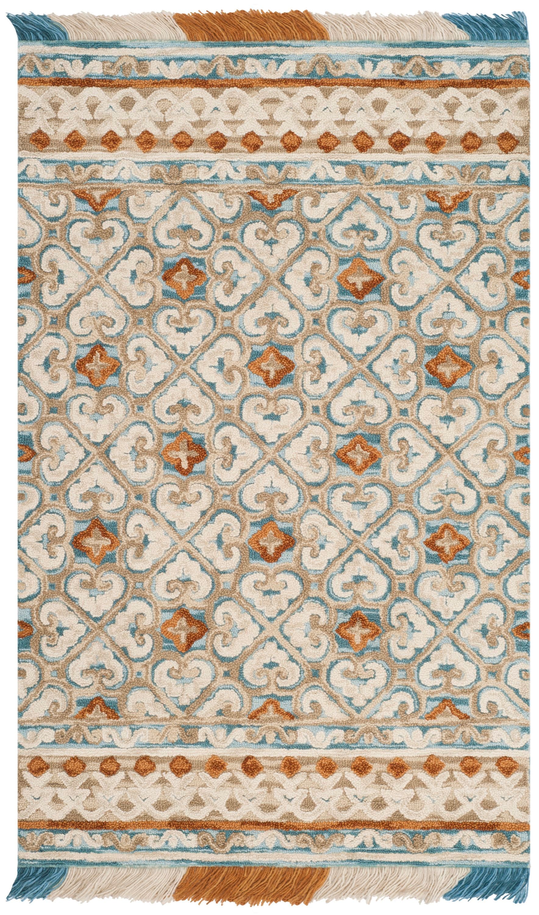 Safavieh BLM420B-5 Blossom Omie 5 x 8 (ft) Tufted Wool Ivory/Blue Rectangular Indoor Floral/Botanical Farmhouse/Cottage Area rug