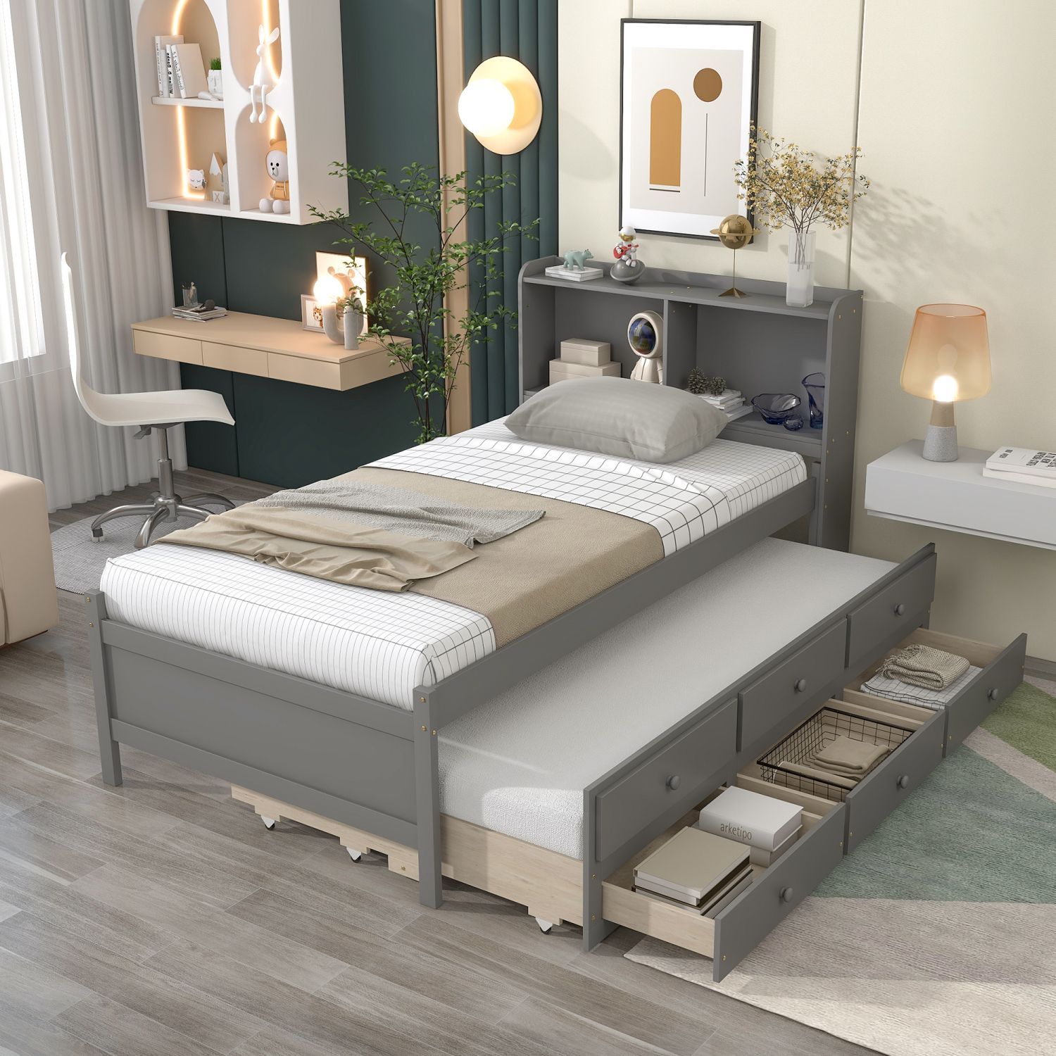 JASMODER W504S00044 Gray Twin Composite Platform Bed with Storage