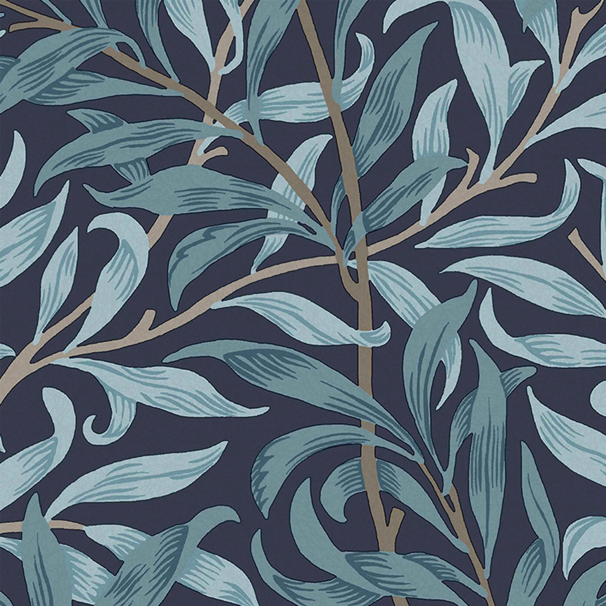 Deep Blue Willow Bough Floral Vinyl Wallpaper