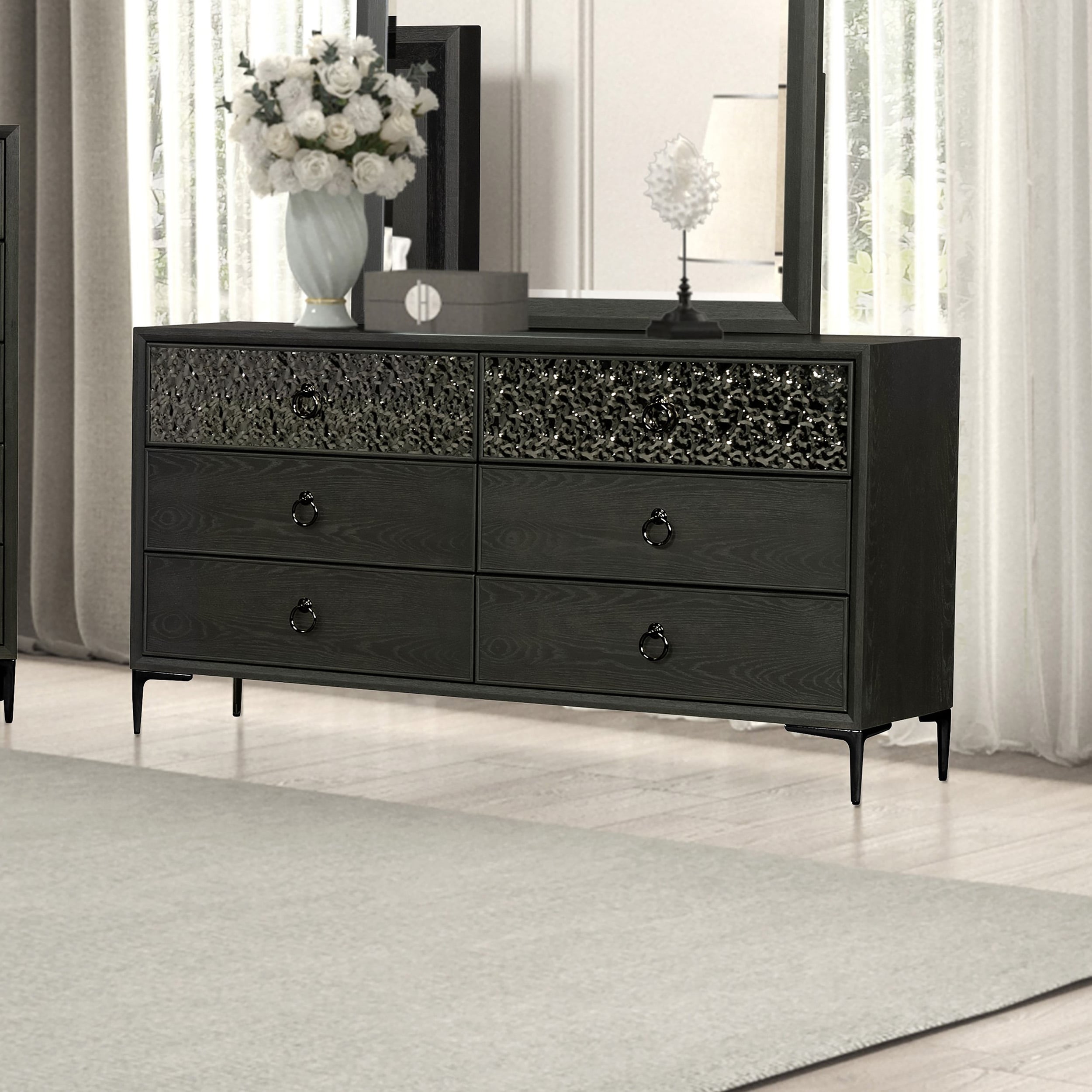 Furniture of America IDF-79008ES-D Jolt Espresso Rubberwood 6 -Drawer Standard dresser