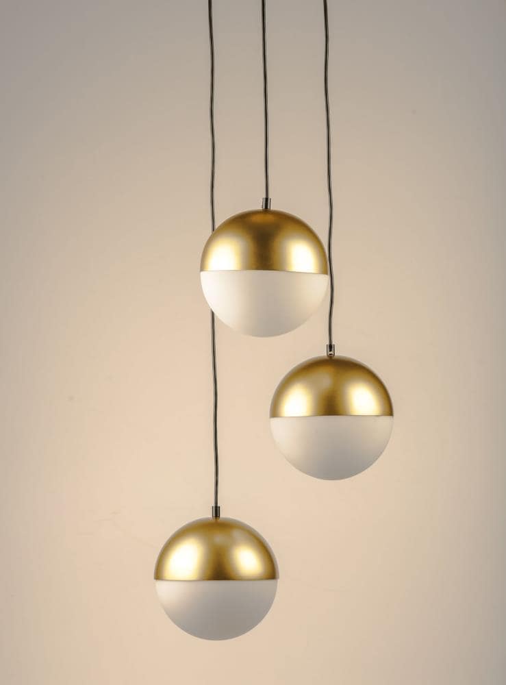 Half Moon 3-Light 17" Globe Pendant in Metallic Gold with Satin White Glass
