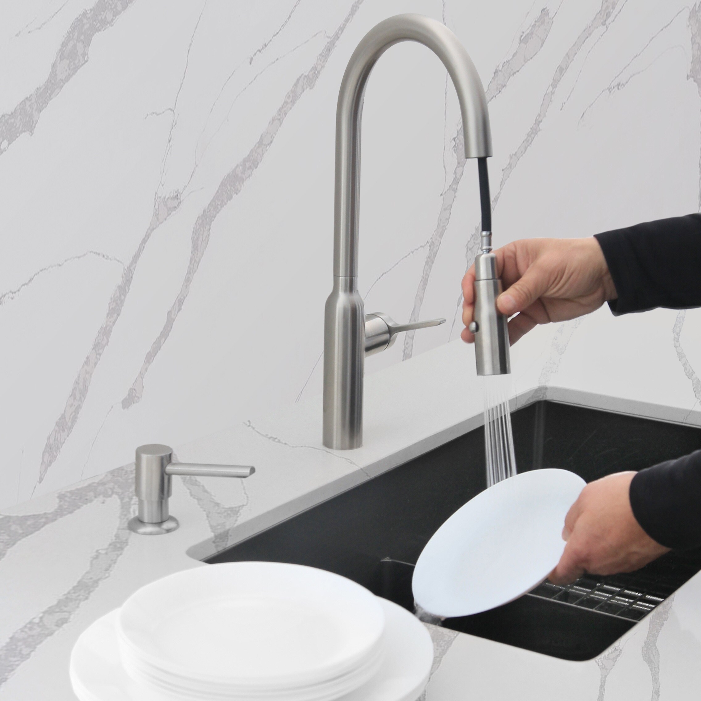 Brushed Stainless Steel Pull Down Kitchen Faucet with Pull-out Spray