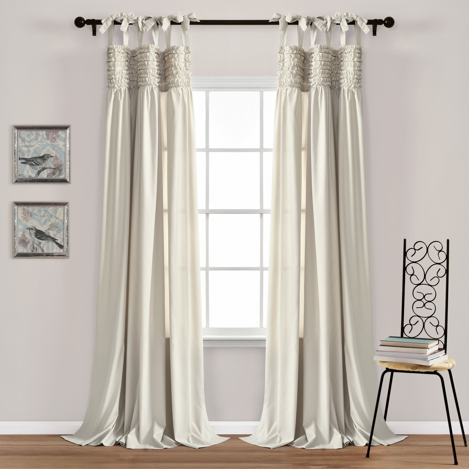 Lush Decor 16T004282 84-Inches Neutral Tie top Curtain panel pair