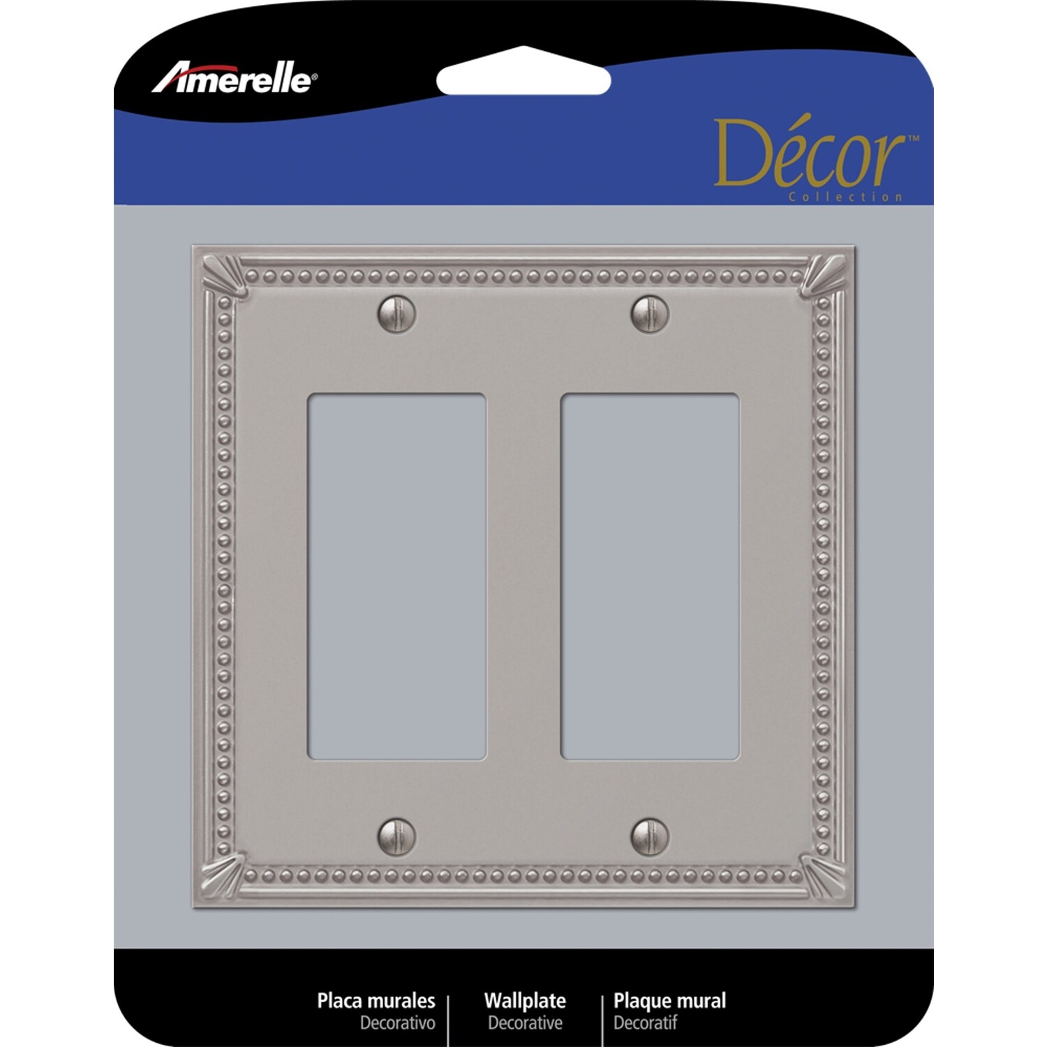 Amerelle  Imperial Bead Brushed Nickel 2 gang Metal Decorator Wall Plate 1 pk
