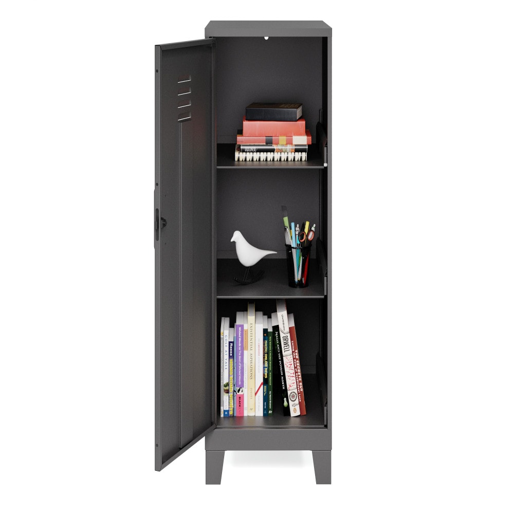 Black 42.5" High Metal Storage Locker Cabinet with 3 Shelves