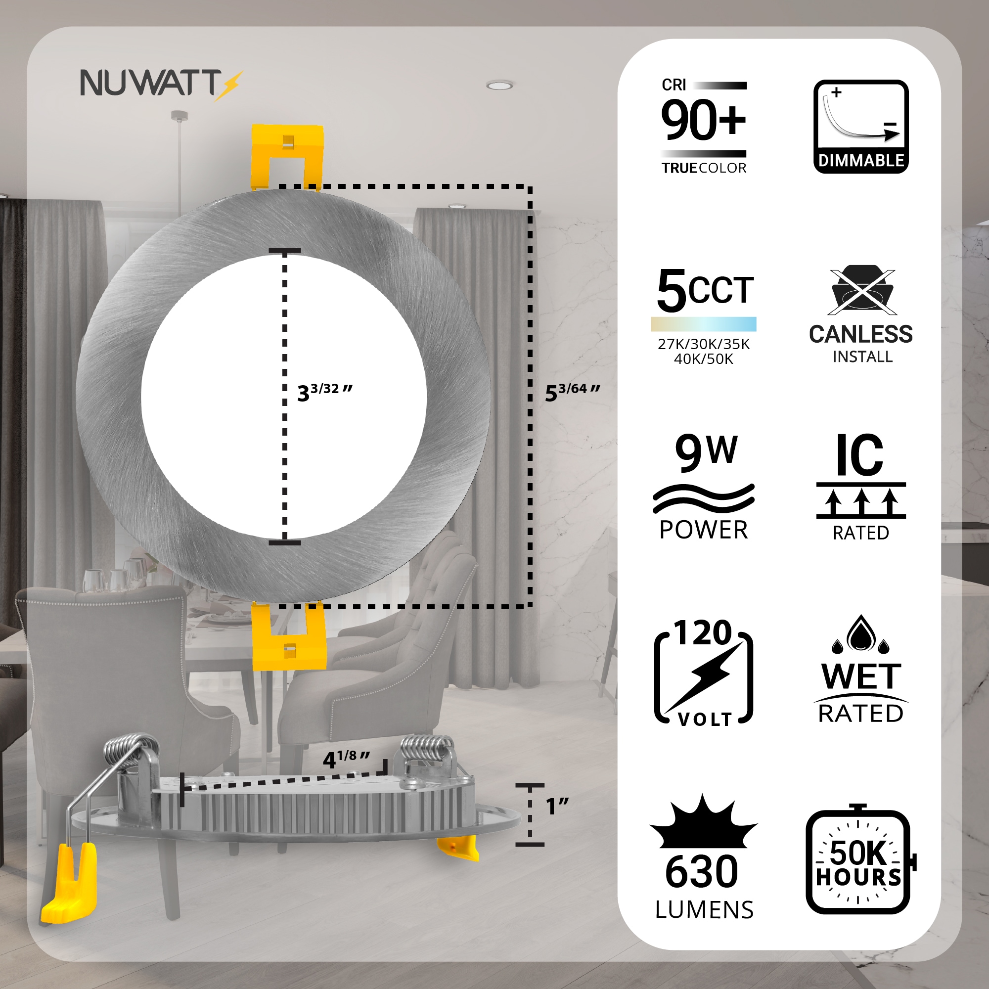 Ultra Slim Brushed Nickel 4-Inch LED Recessed Lighting Kit
