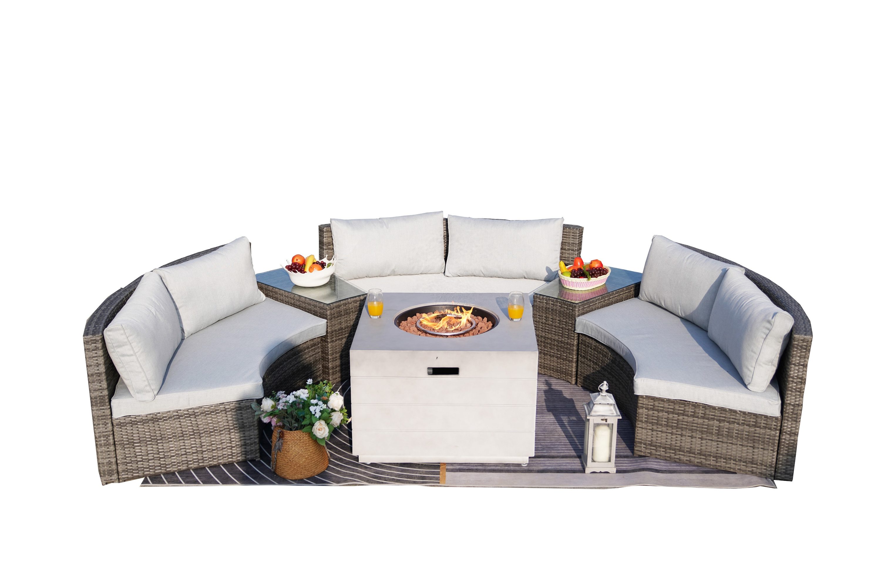 Moda Furnishings MAG-1205B-2140 Liz 6 -Piece Wicker Patio Conversation Set with Gray Cushions