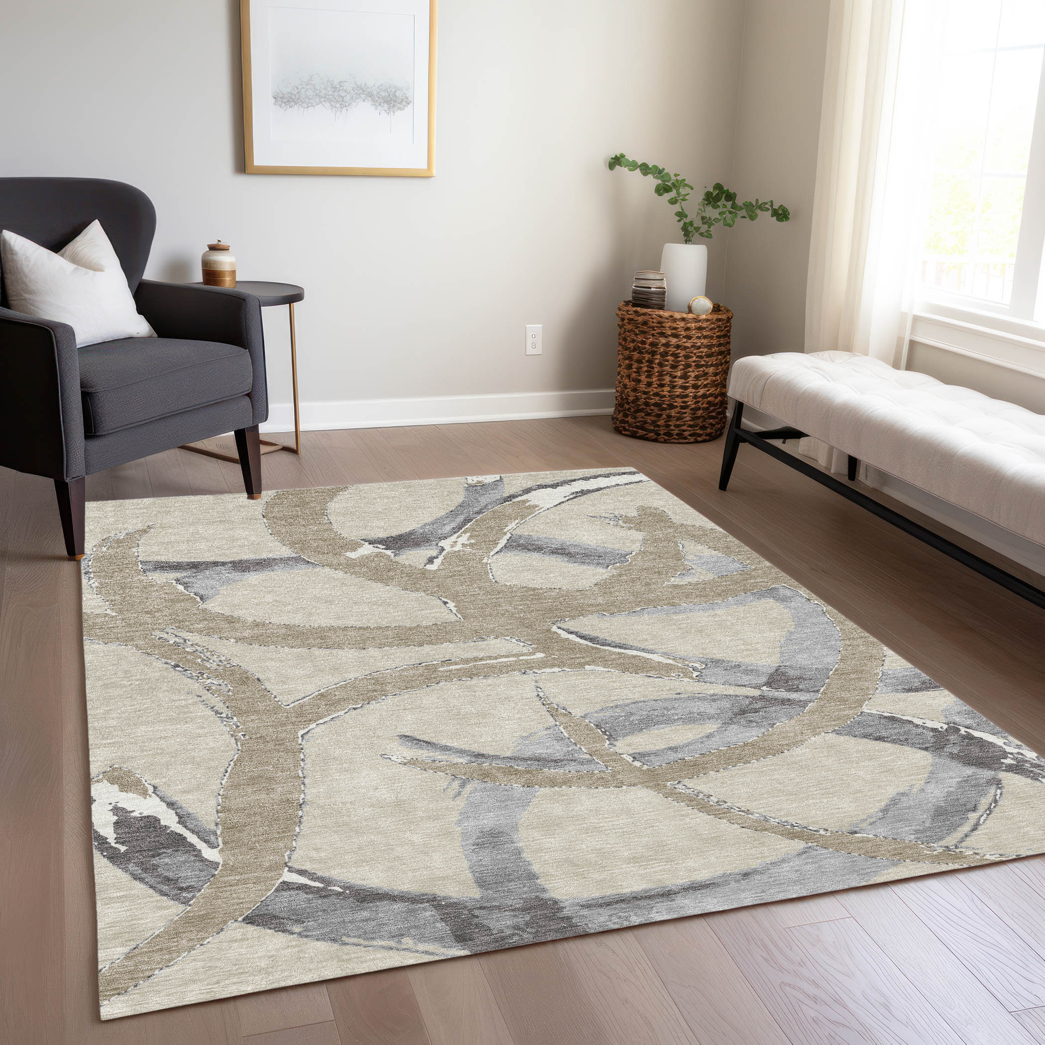 Addison Rugs ACN1022BG30X46 Chantille ACN1022BG 2 x 3 (ft) Polyester Beige Rectangular Indoor/Outdoor Geometric Machine washable Area rug
