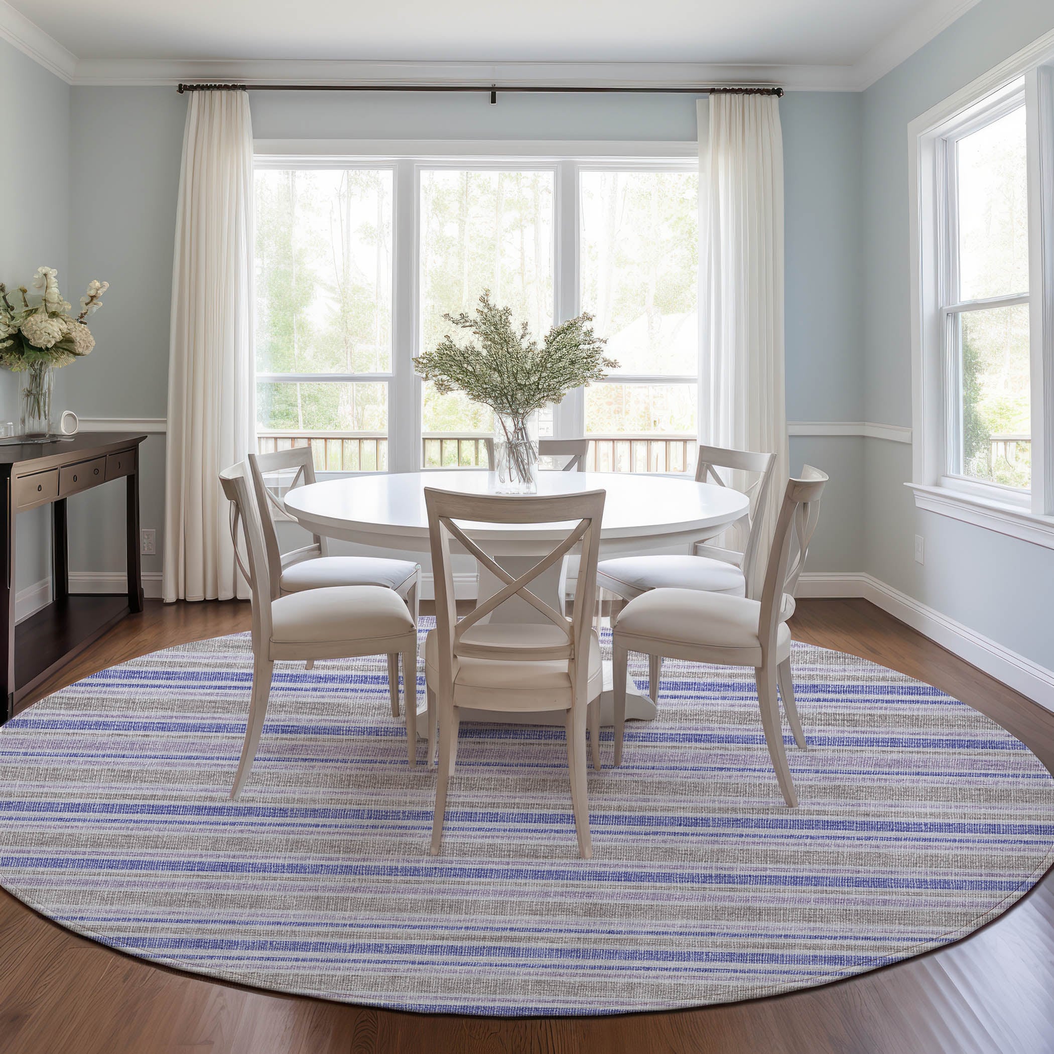 Addison Rugs ACN531NA8RO Chantille 8 x 8 (ft) Polyester Navy Round Indoor/Outdoor Stripe Machine washable Area rug