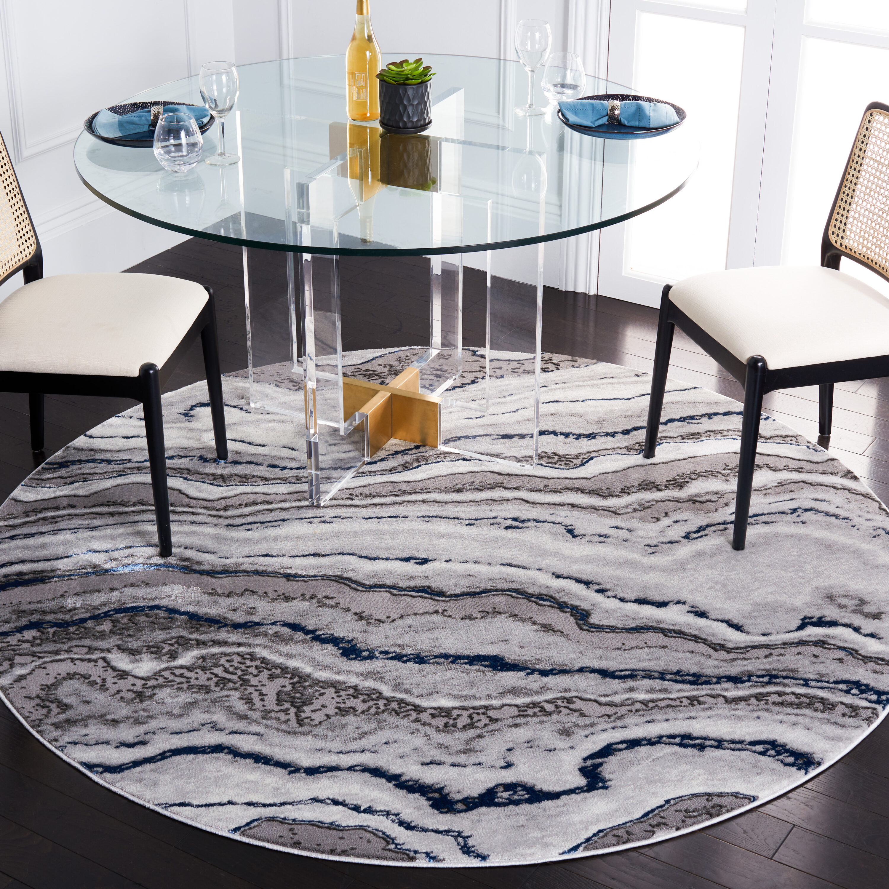 Craft 858H Grey/Blue 6ft-7in x 6ft-7in Round Rug