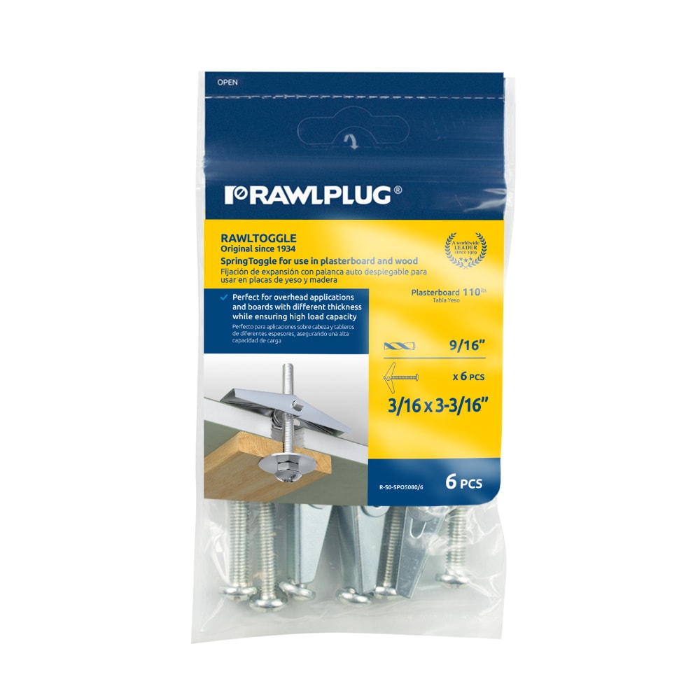 Rawlplug R-S0-SPO5080-6 RAWLTOGGLE 140-lbs. 3/16-in x 3-1/4-in Drywall Anchors 6 -Pack