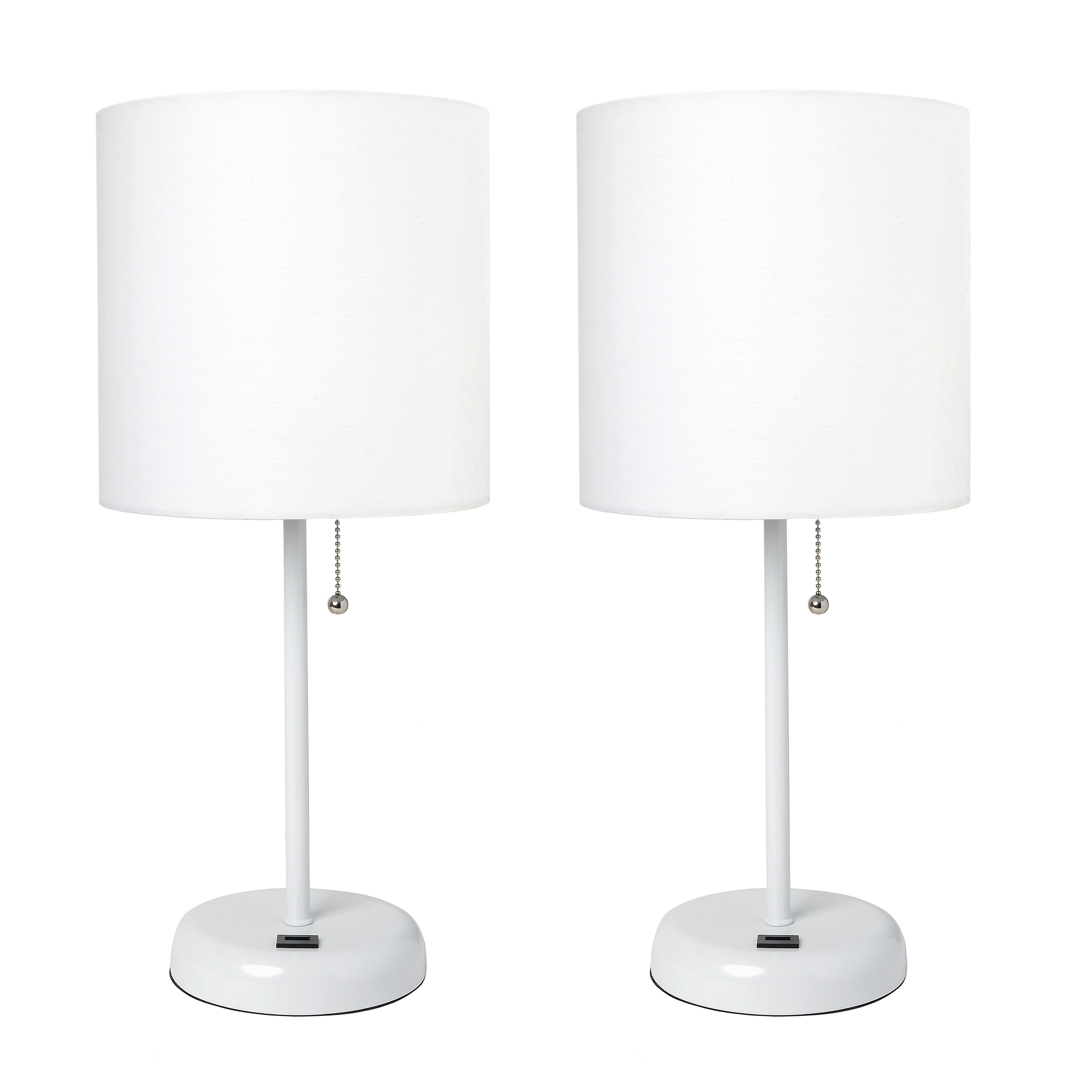 Creekwood Home CWT-2011-WO-2PK Oslo 19.5-in White Base/White Shade LED Pull-chain Table Lamp with Fabric Shade 2 -Set