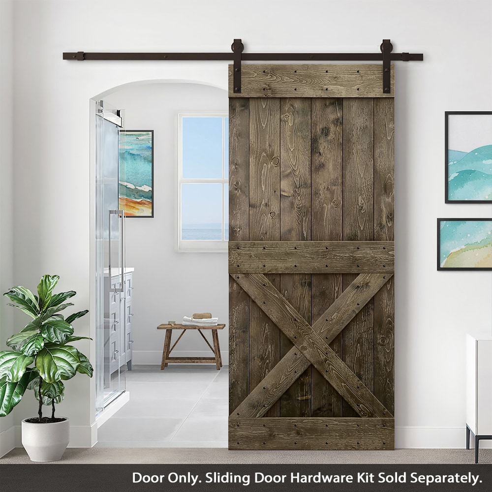 CALHOME 42-in x 84-in Espresso Pine Wood Single Barn Door (Hardware Not ...