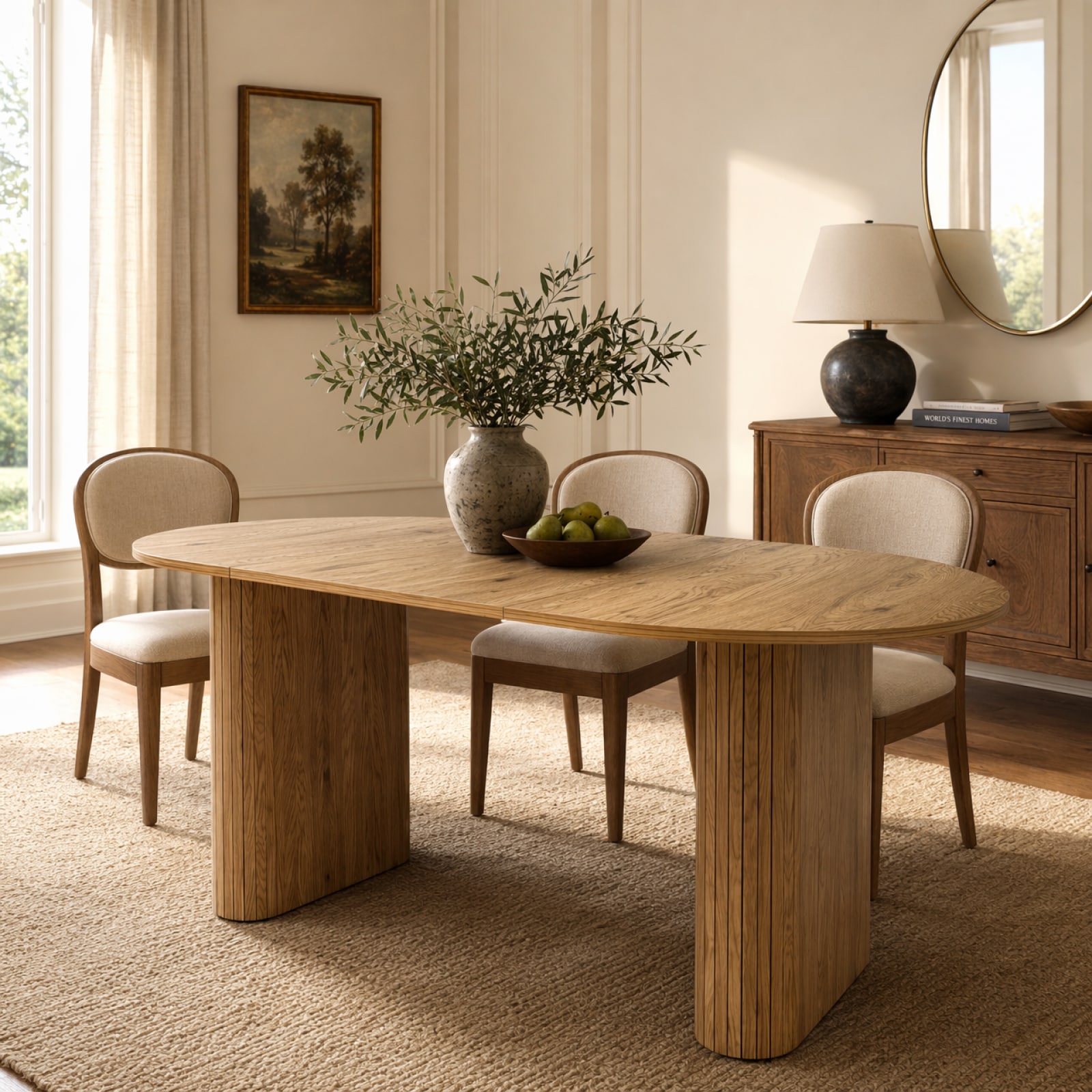 CHITA Beige Light Natural Farmhouse Oval Dining Table with a Compact Space-Conscious Profile for Kitchen Dining Room and Everyday Meals