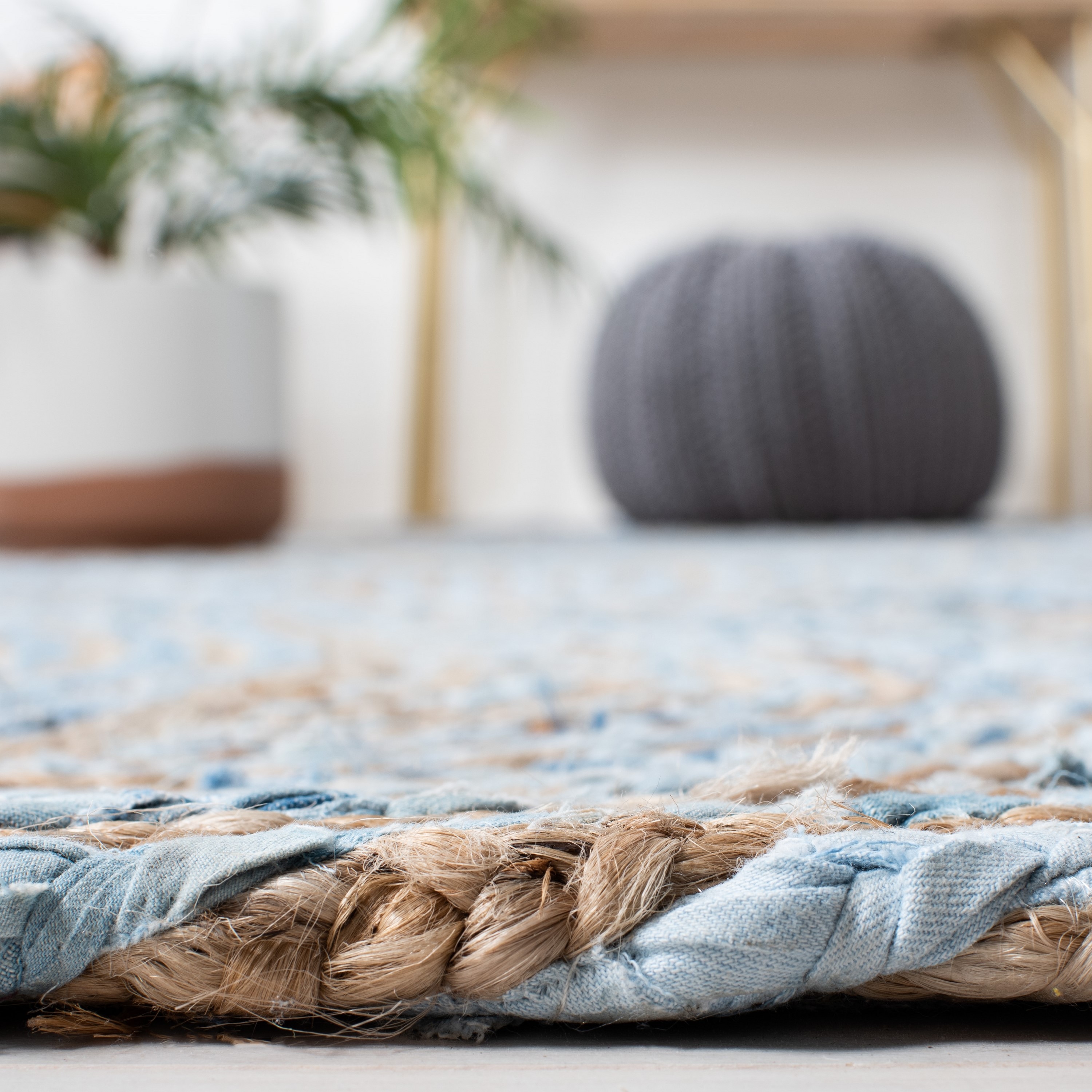 Cape Cod Blue and Natural Flatweave Wool Cotton Runner Rug