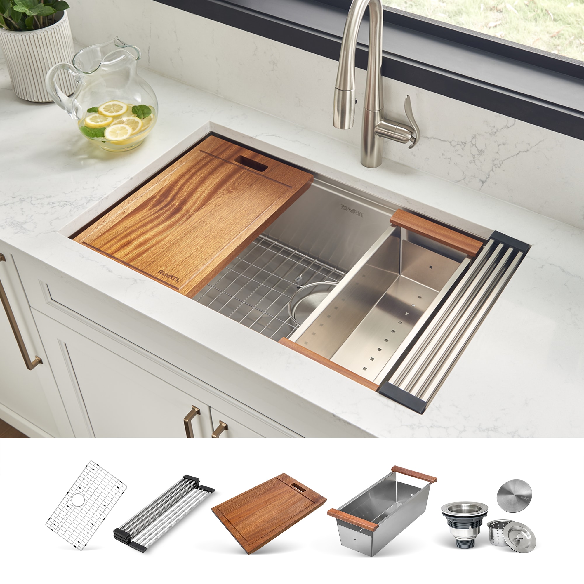 Ruvati RVH8300 Roma Undermount 32-Inches x 19-Inches Stainless steel Single bowl 16 -Gauge Workstation Kitchen Sink