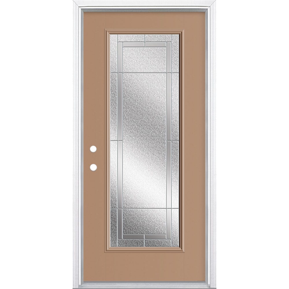 Masonite 3420142 Focus 36-in x 80-in x 4-9/16-in Fiberglass Full lite Right-hand inswing Peppercorn Painted Prehung Front Door with Brickmould Insulating core