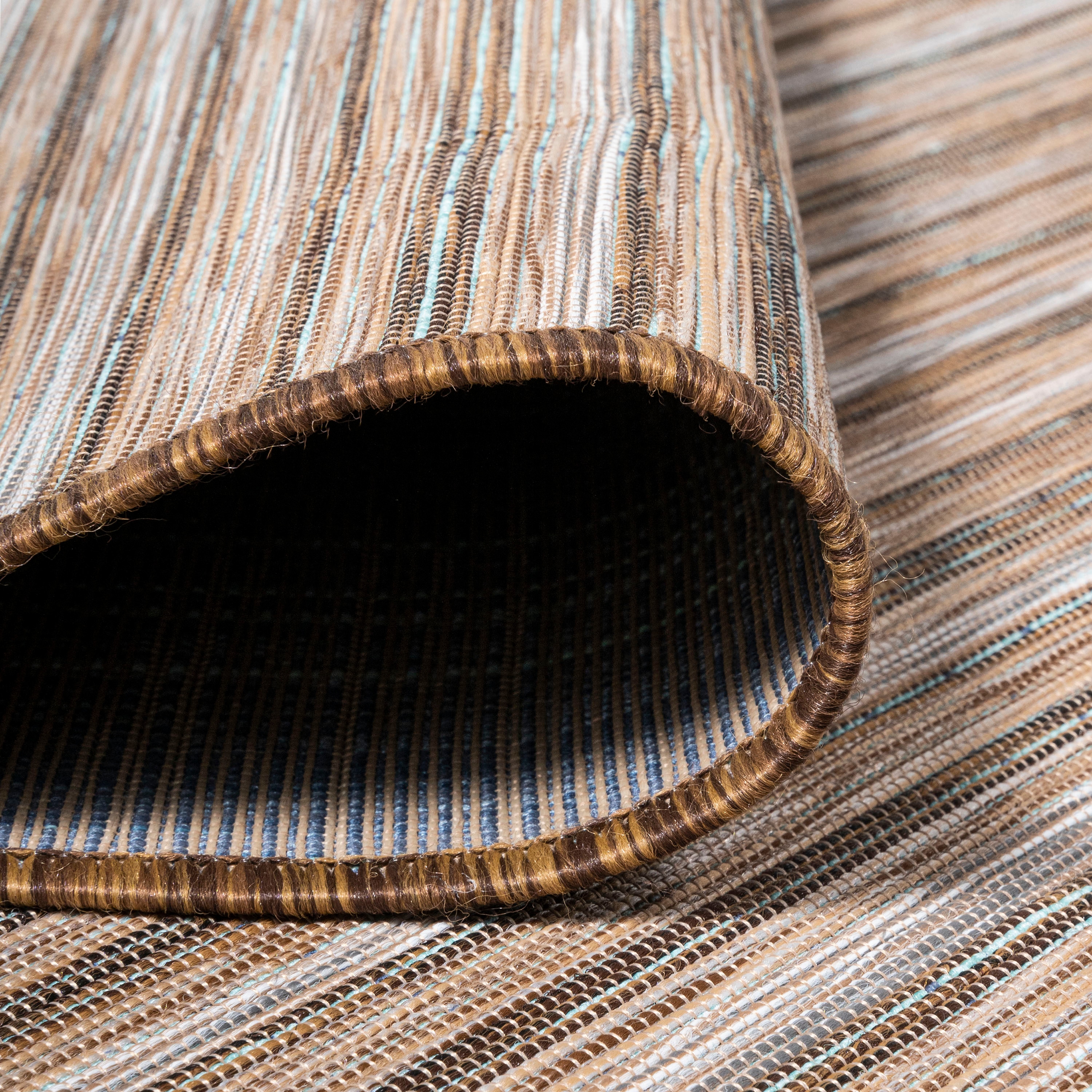 Heathered Natural Brown Stripe 6' Round Synthetic Area Rug