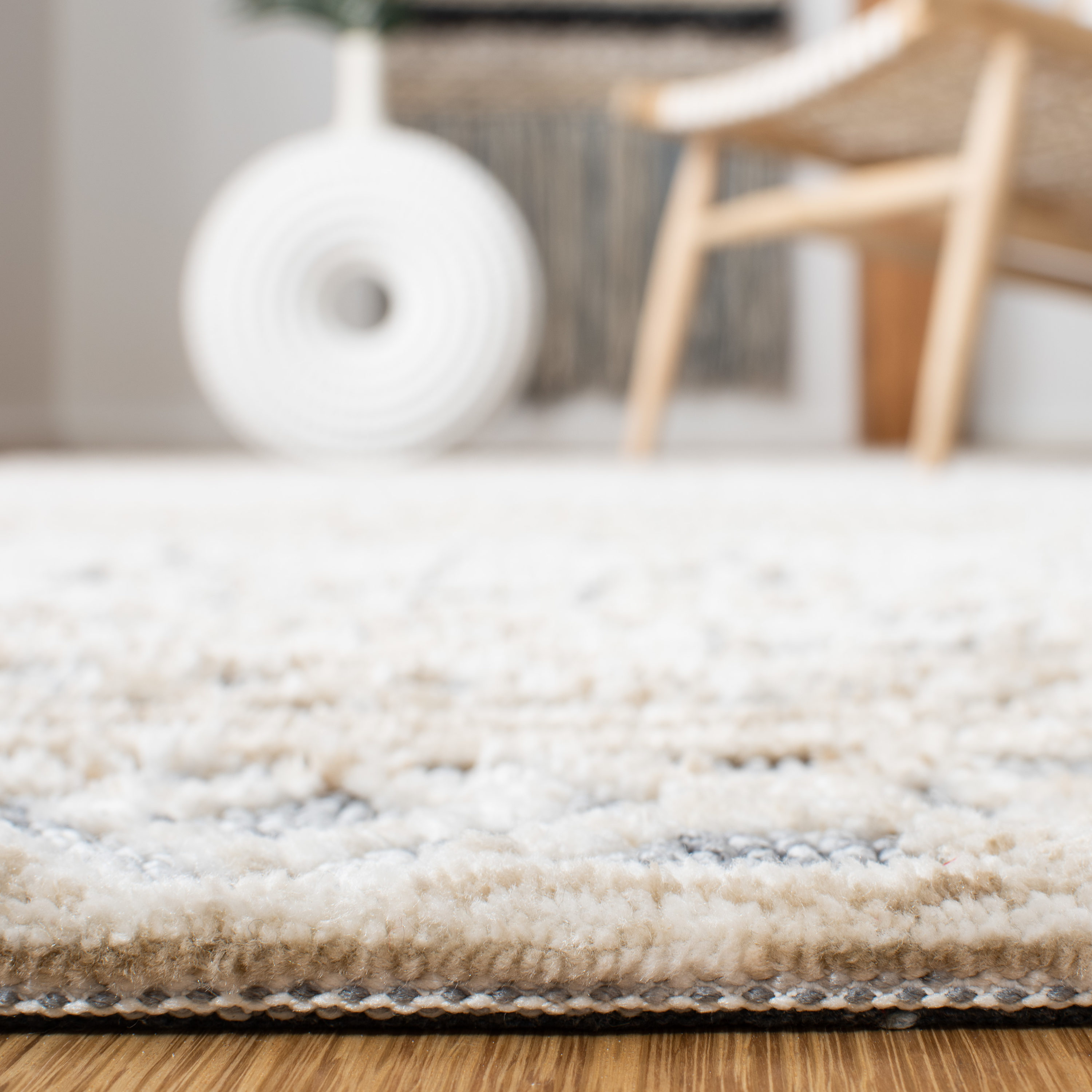 Handmade Gray and Beige Wool Rectangular Rug