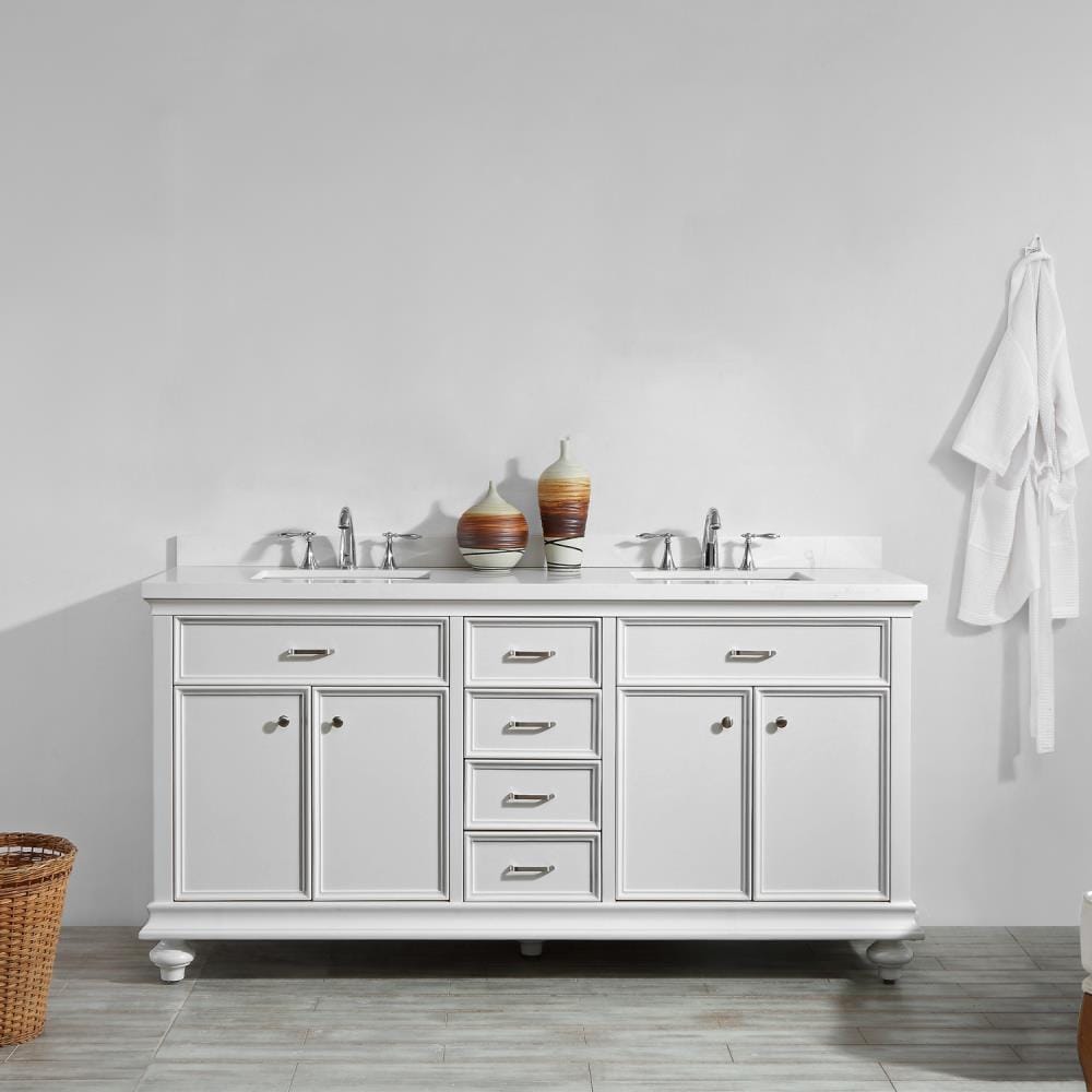 Vinnova 735072-WH-CQS-NM Charlotte 72-in White Undermount Double sink Bathroom Vanity with White Quartz Top