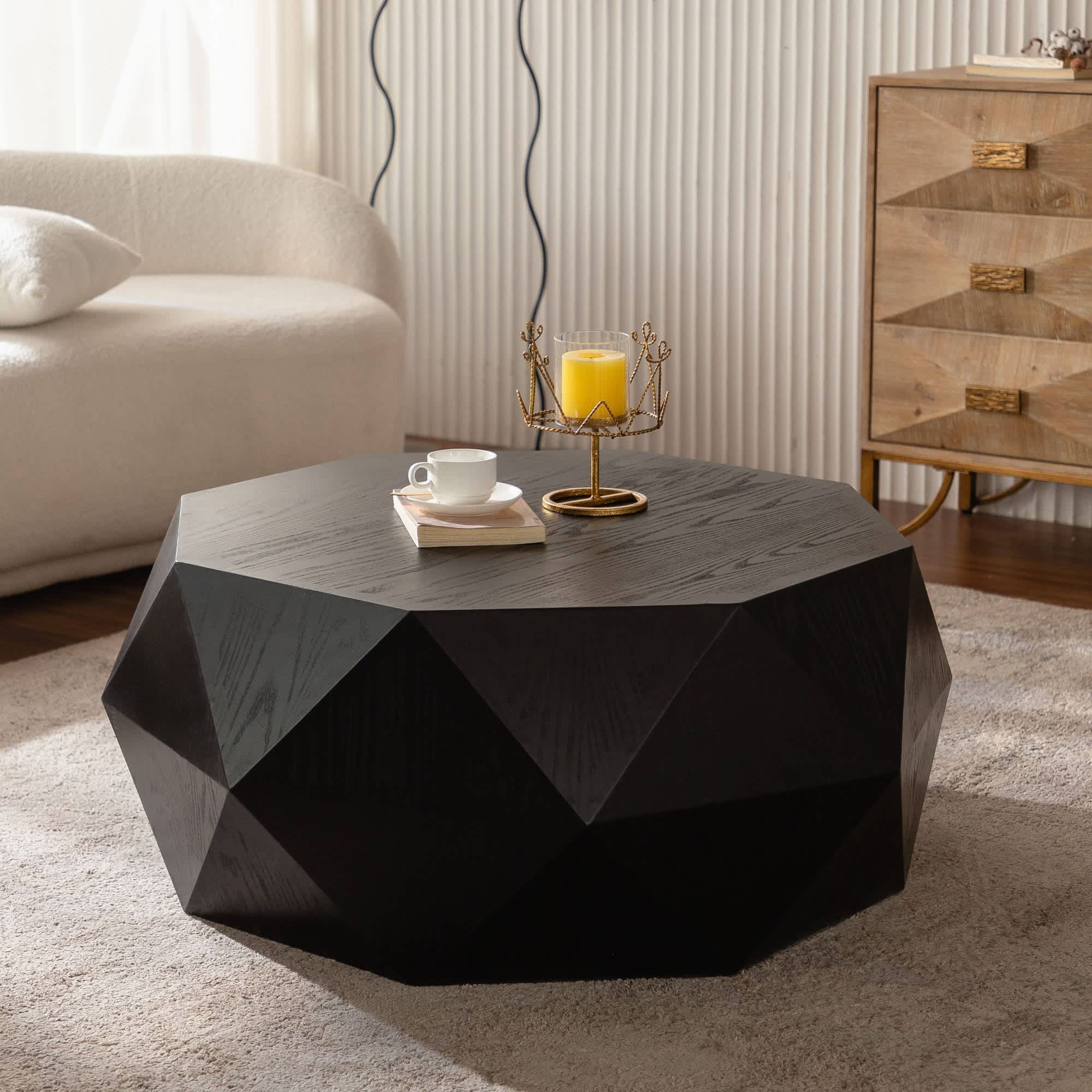 Vynxaria LSYY0001-DJKFZ-00001 38 inches Retro Coffee Table with Embossed Design Ready to Use. No Assembly Required.