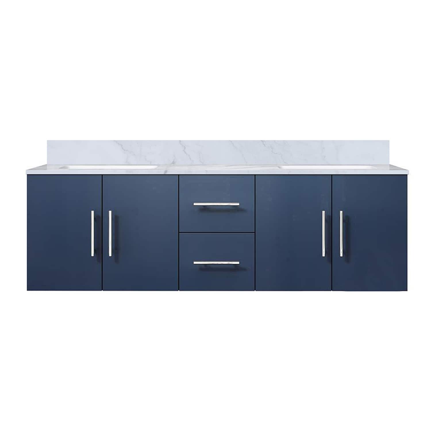 Lexora LG192260DEDS000 Geneva 60-in Navy Blue Undermount Double sink Bathroom Vanity with White Carrara Marble Marble Top