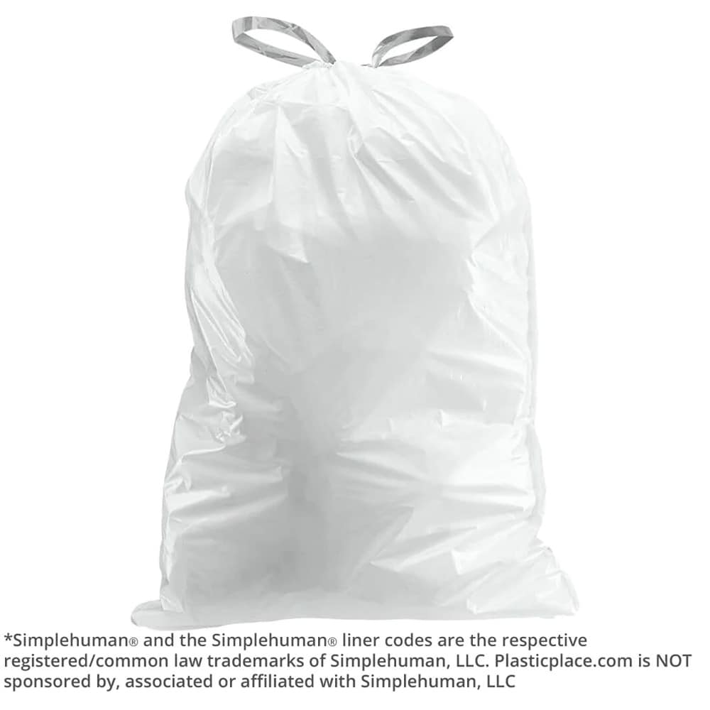 simplehuman Code N Custom Fit Drawstring Trash Bags, 200 Count, 30 Liter /  8 Gallon, White