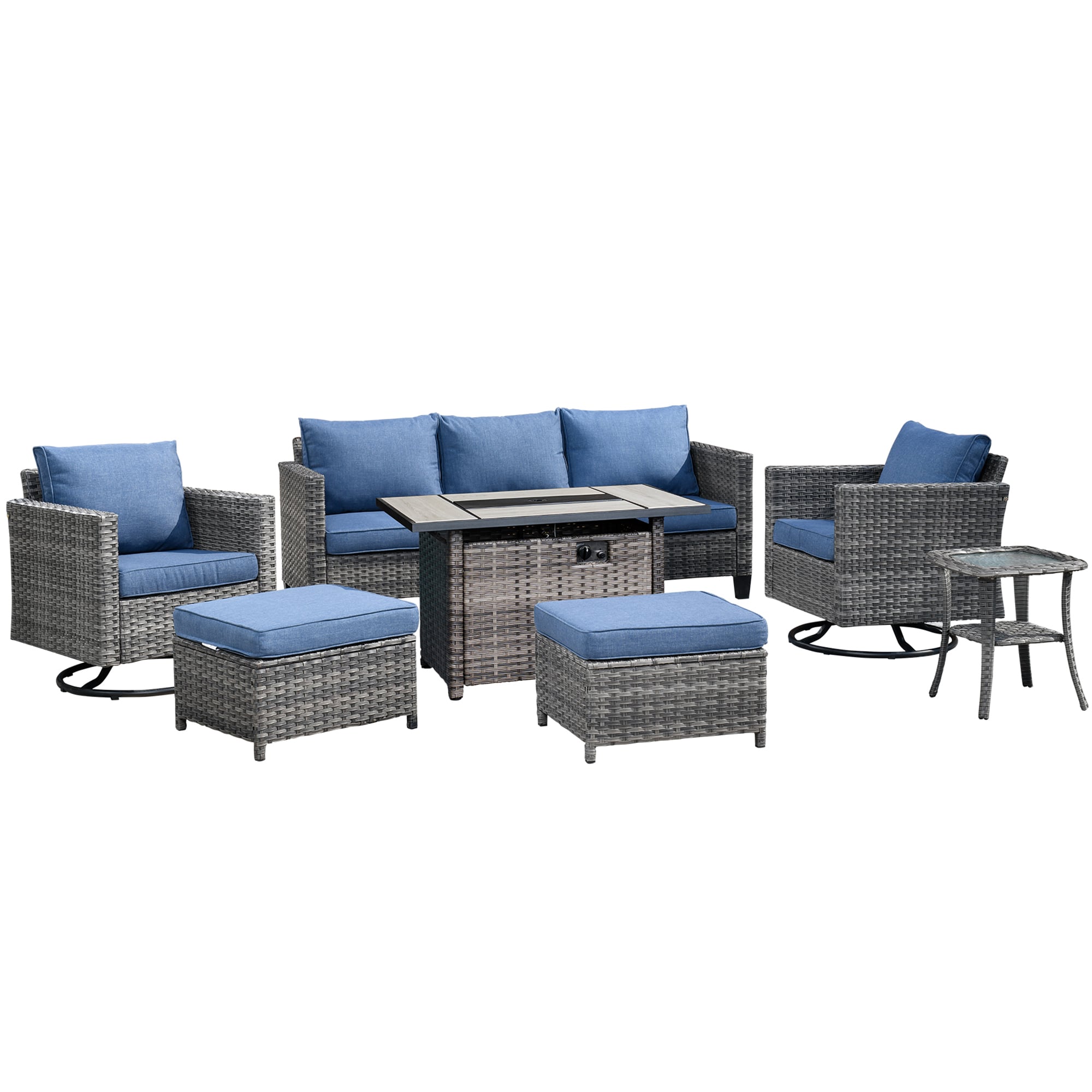 XIZZI XIGRS2073 Gaea 7 -Piece Rattan Patio Sofa Conversation Set with Gray Cushions