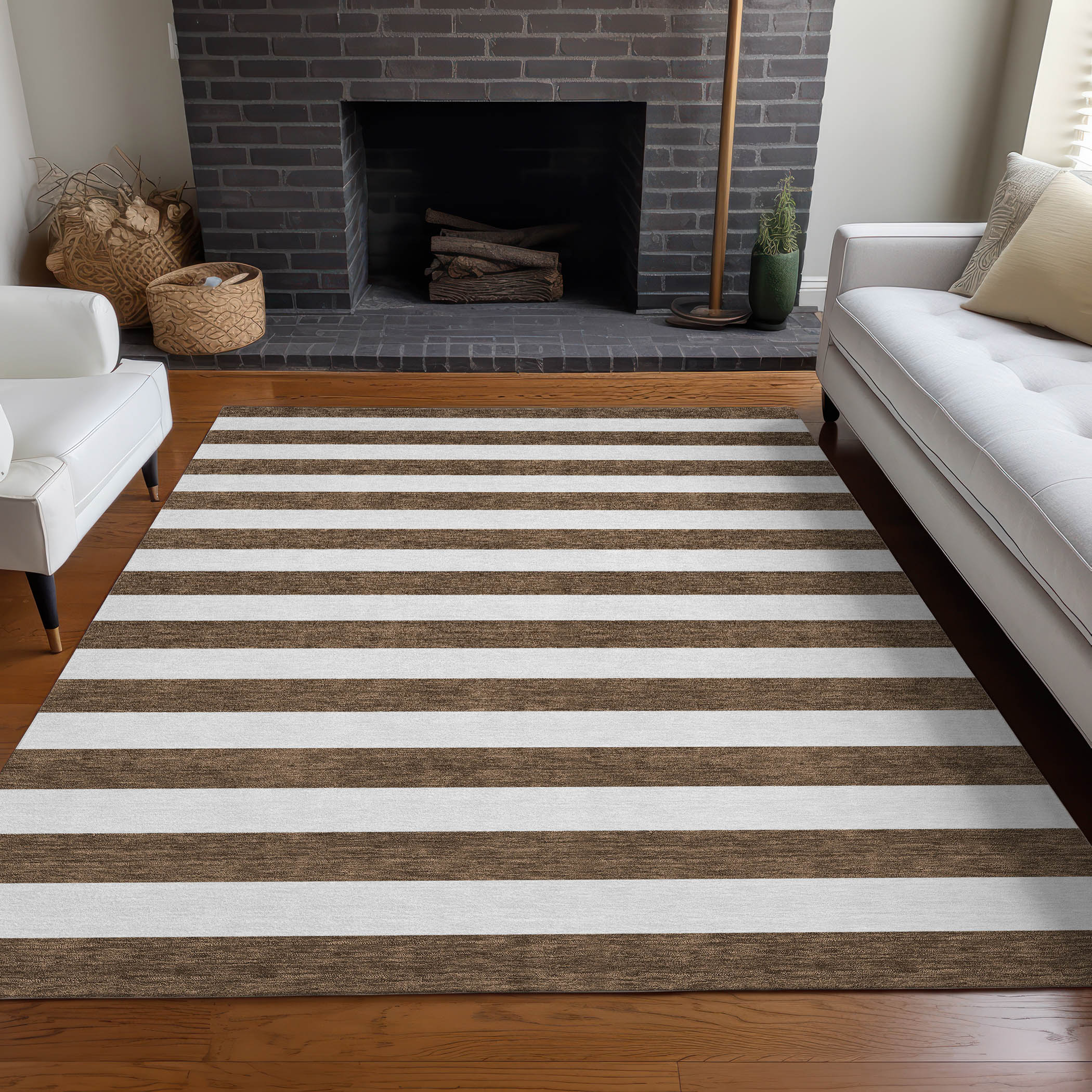 Addison Rugs ACN528CH5X8 Chantille ACN528CH 5 x 7 (ft) Polyester Chocolate Rectangular Indoor/Outdoor Stripe Machine washable Area rug