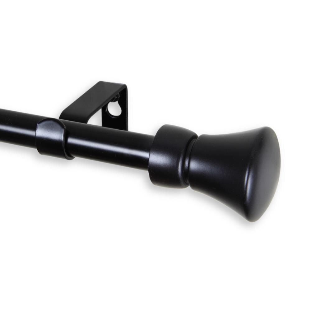 Hart & Harlow L5712-282 5/8-in Alistair 28-in to 48-in Black Steel Single curtain rod with Finials