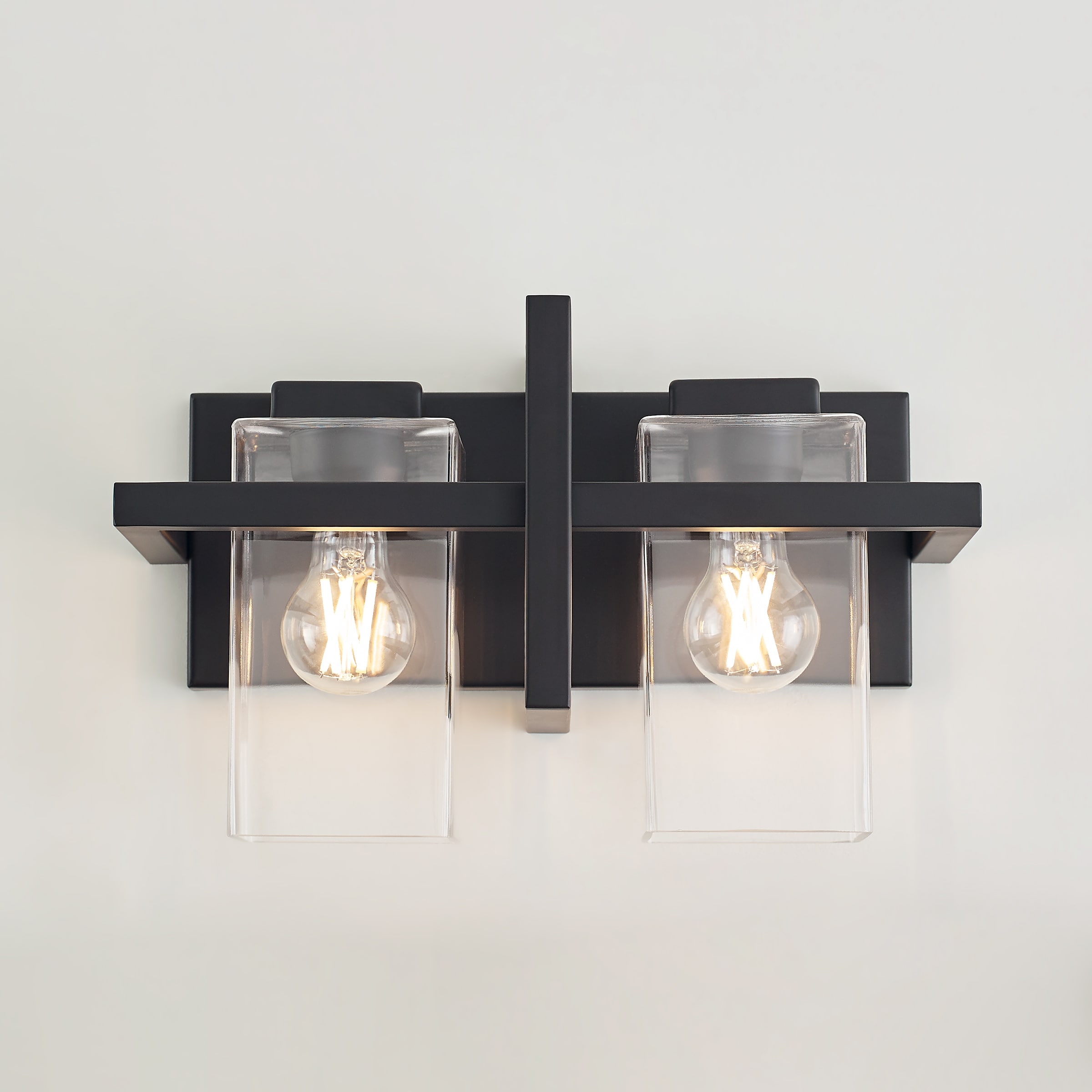 Midnight Black 2-Light Outdoor Vanity with Clear Glass Shades