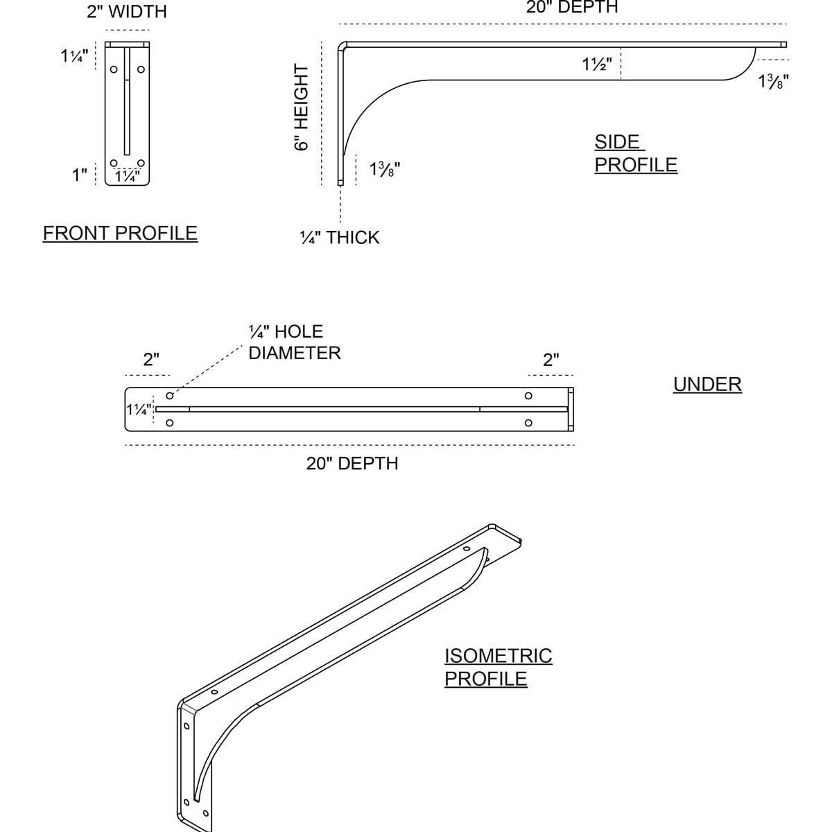 Ekena Millwork Embrey 20-in x 2-in x 6.5-in Unfinished Steel Mounting ...