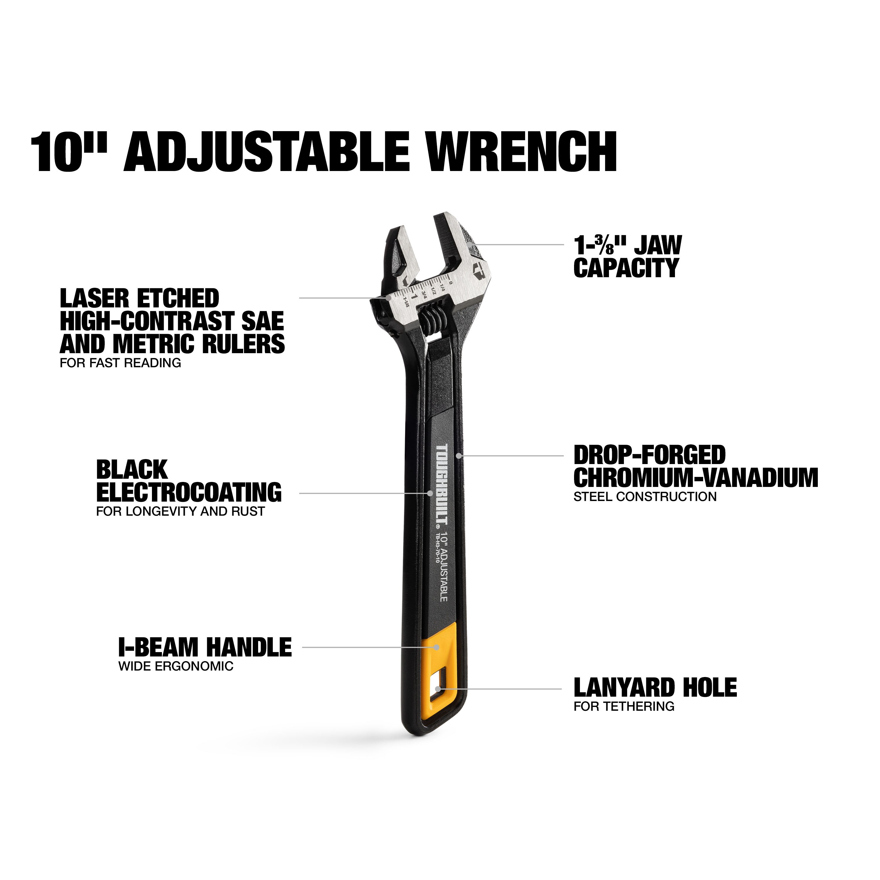 TOUGHBUILT 10-in Chrome Vanadium Steel Adjustable Wrench in 