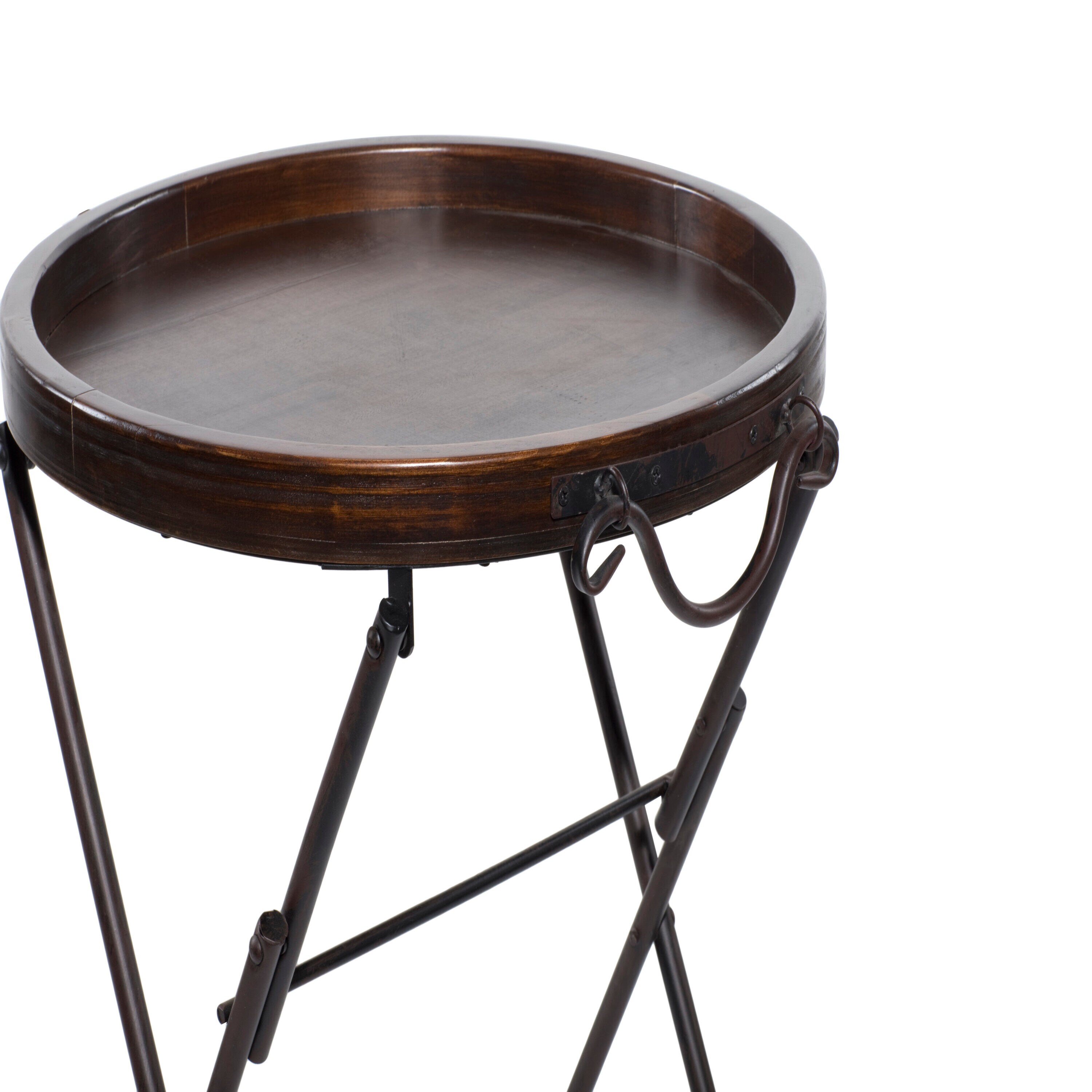 Black Metal Folding Accent Table with Brown Wood Top