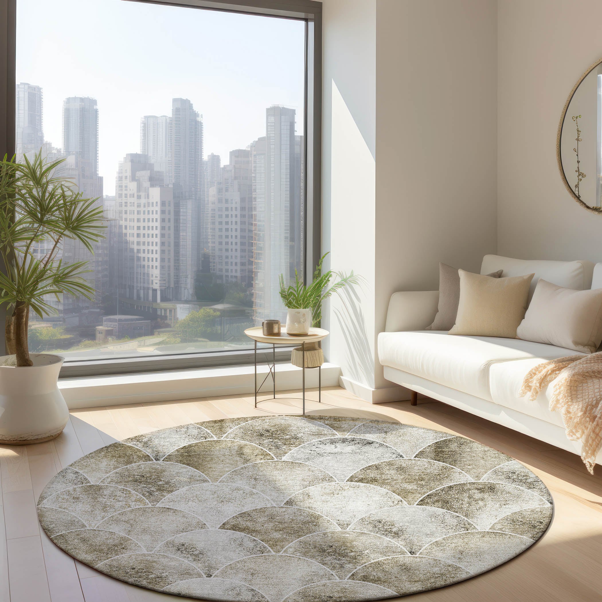 Addison Rugs ACN594BG8RO Chantille ACN594BG 8 x 8 (ft) Polyester Beige Round Indoor/Outdoor Abstract Machine washable Area rug