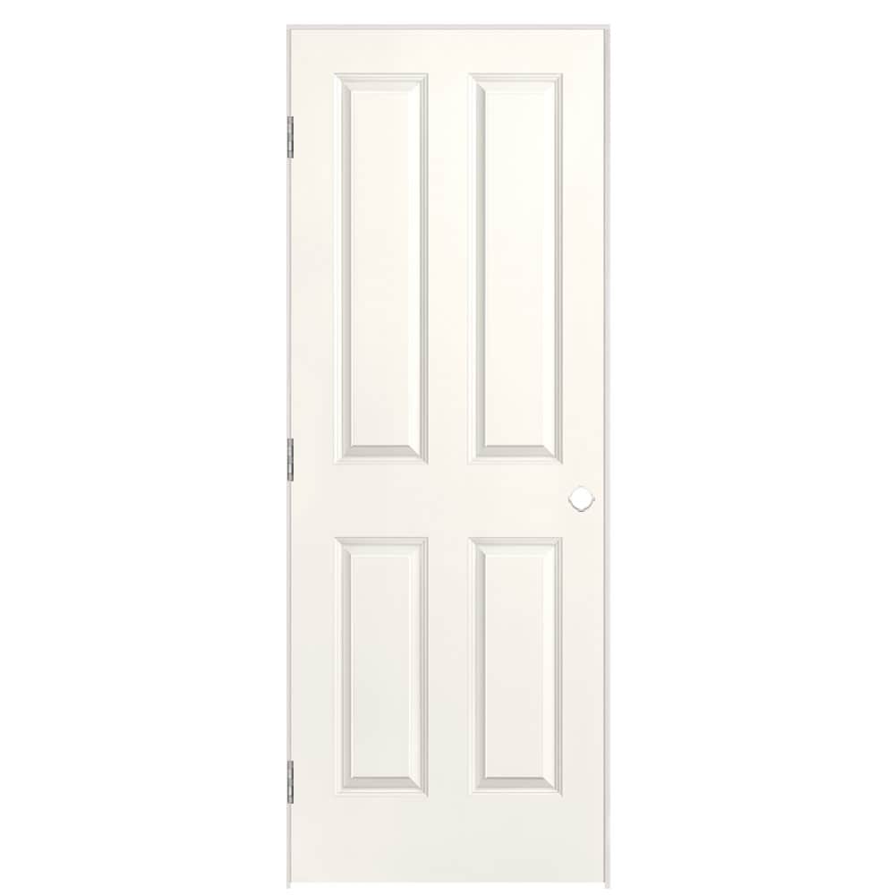 Masonite Traditional 30-in x 80-in Snowstorm 4 Panel Square Solid Core Prefinished Molded Composite Right Hand Single Prehung Interior Door in White -  1316462