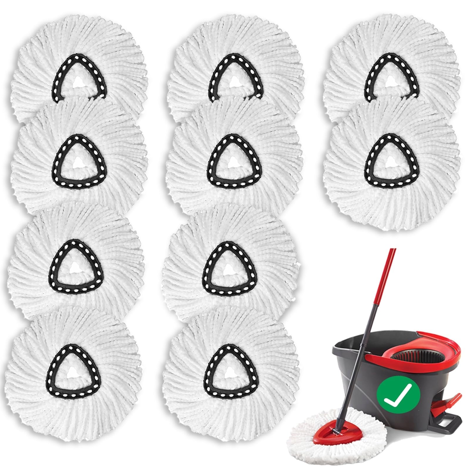Phyfalip  10 Pack Microfiber Spin Mop Replacement Head Triangle Shape Machine Washable Reusable Mop Heads for Floor Cleaning Wet or Dry Use Fits