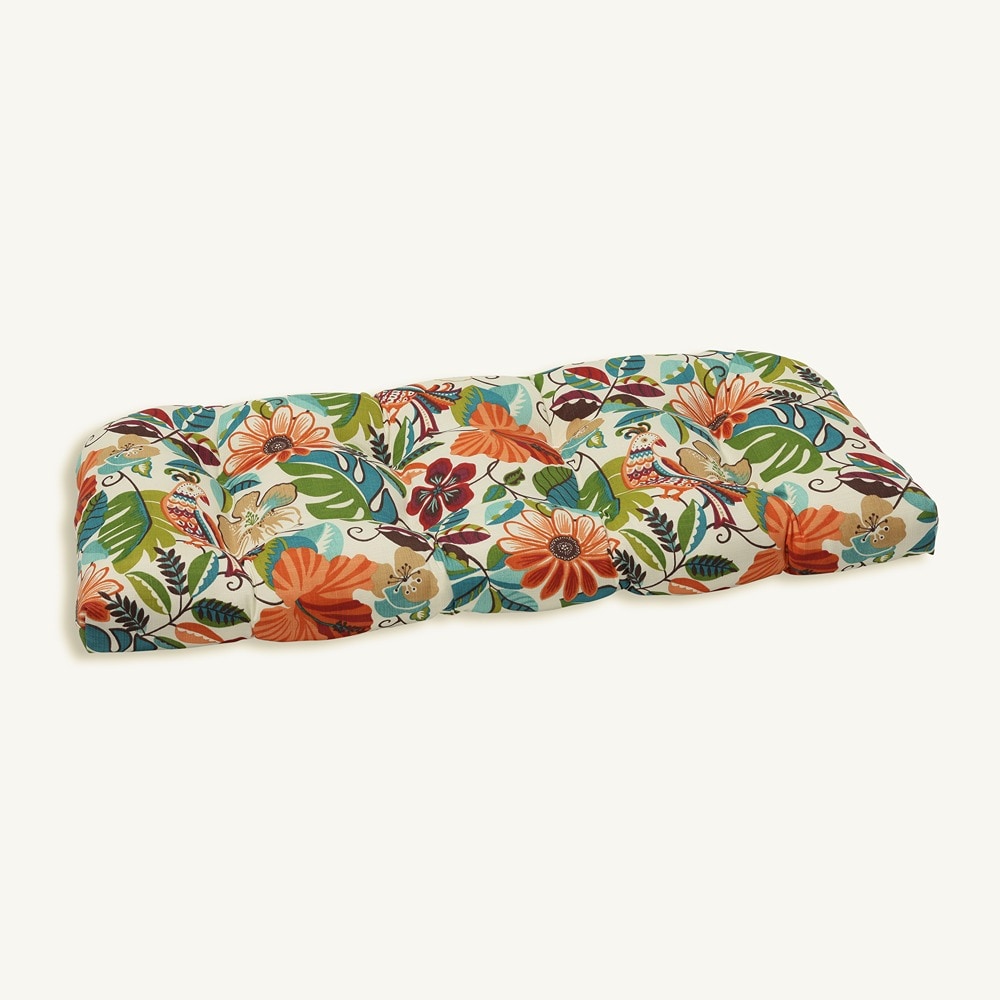 Pillow Perfect 580548 Lensing Jungle 19-in x 44-in Ivory Patio loveseat cushion