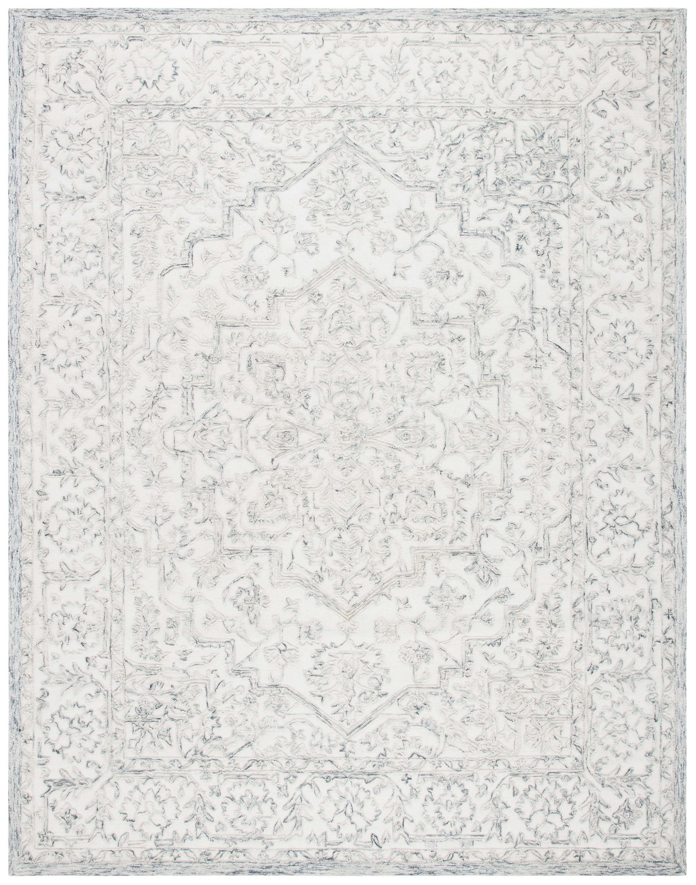 Ivory and Charcoal Hand-Tufted Wool 8' x 10' Rug