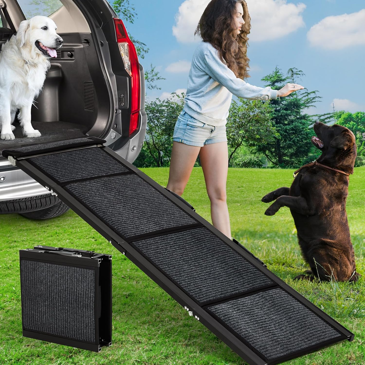 Garvee Upgraded Heavy Duty Dog Ramp for Dogs - 63 In Longx20 In Wide Folding Pet Ramp with Non-Slip Surface and Side Rails 250LBS Capacity for SUV Truck Outdoor Indoor Use Portable Design