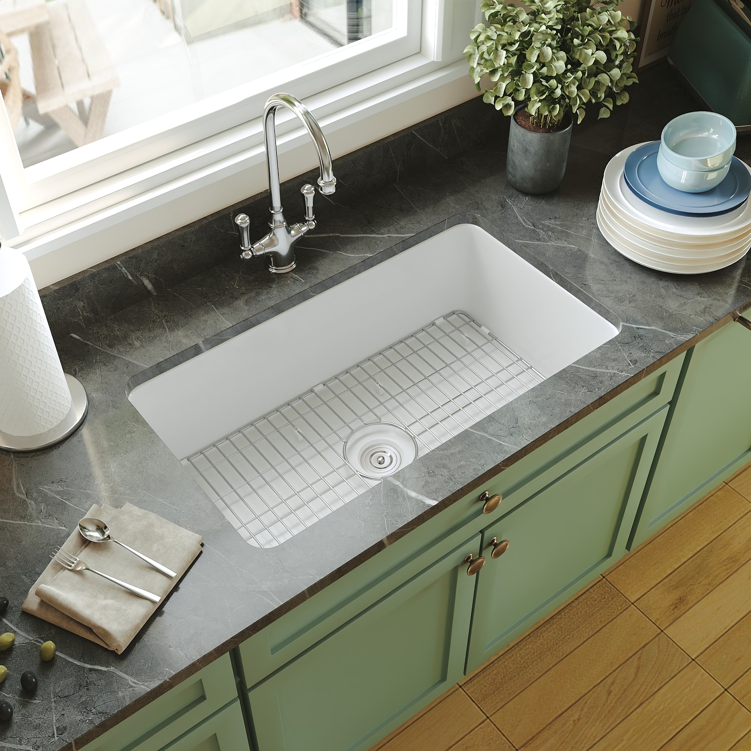 DeerValley DV-1K513 Glen Undermount 31.89-in x 19.09-in Fireclay Single bowl Kitchen Sink