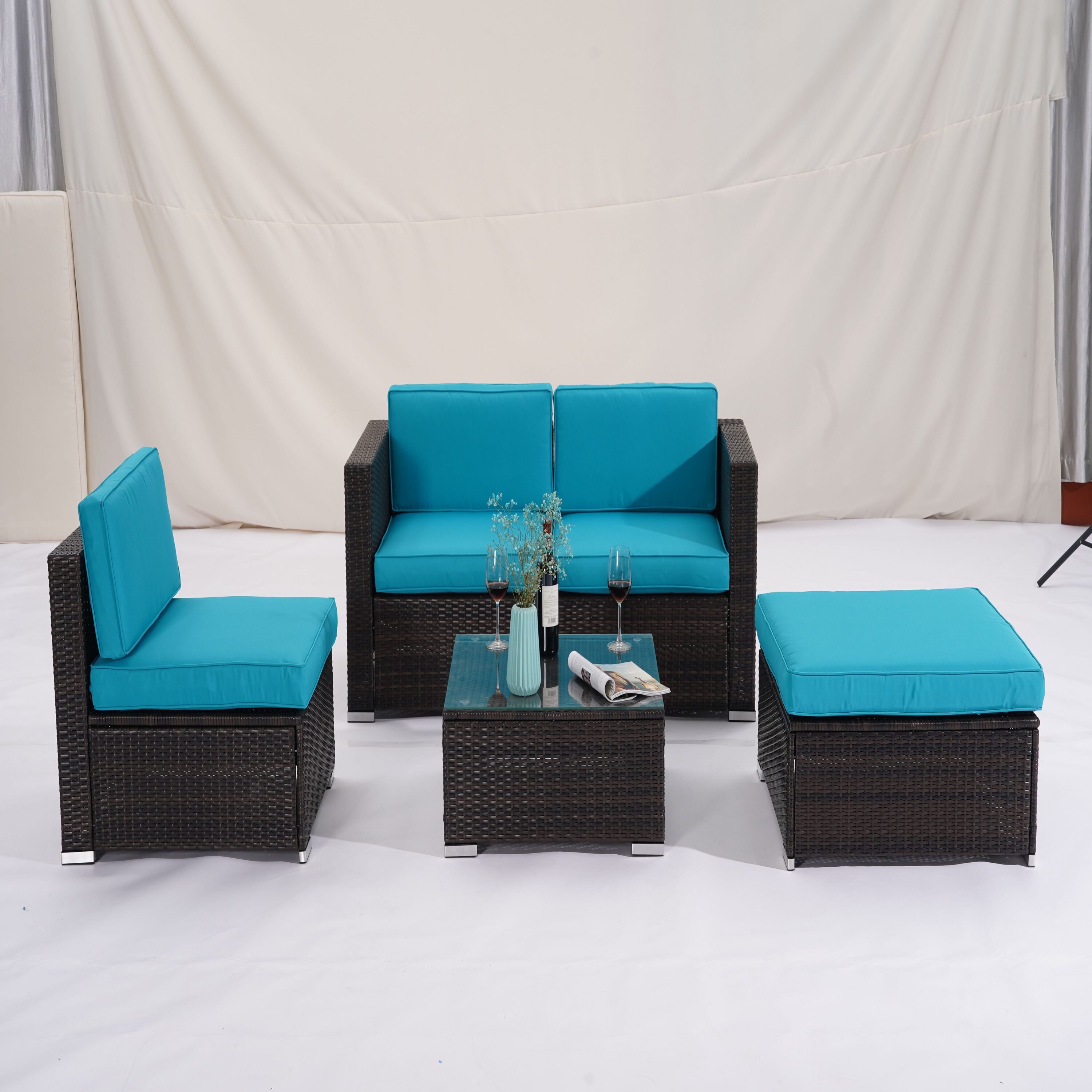 Flynama SM-V-KF-SF325L 5-Piece Patio Conversation Set with Blue Cushions