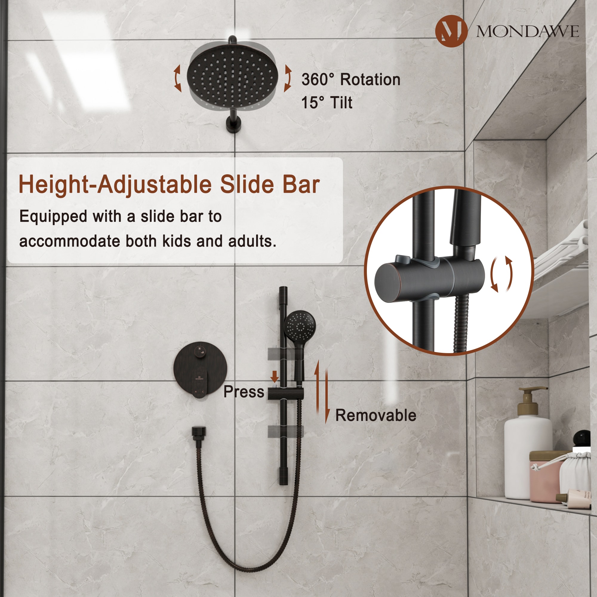 Oil-Rubbed Bronze Adjustable Height Rain Shower System with Handheld