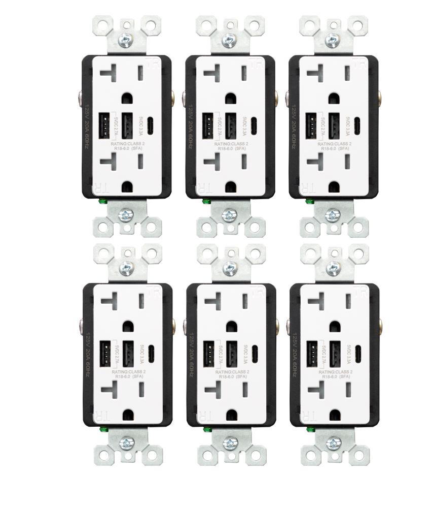 Utilitech R1820D60AAC-WH6 20 -Amp 125-volt Tamper Resistant Residential Decorator USB outlet Type A/C , White 6 -Pack